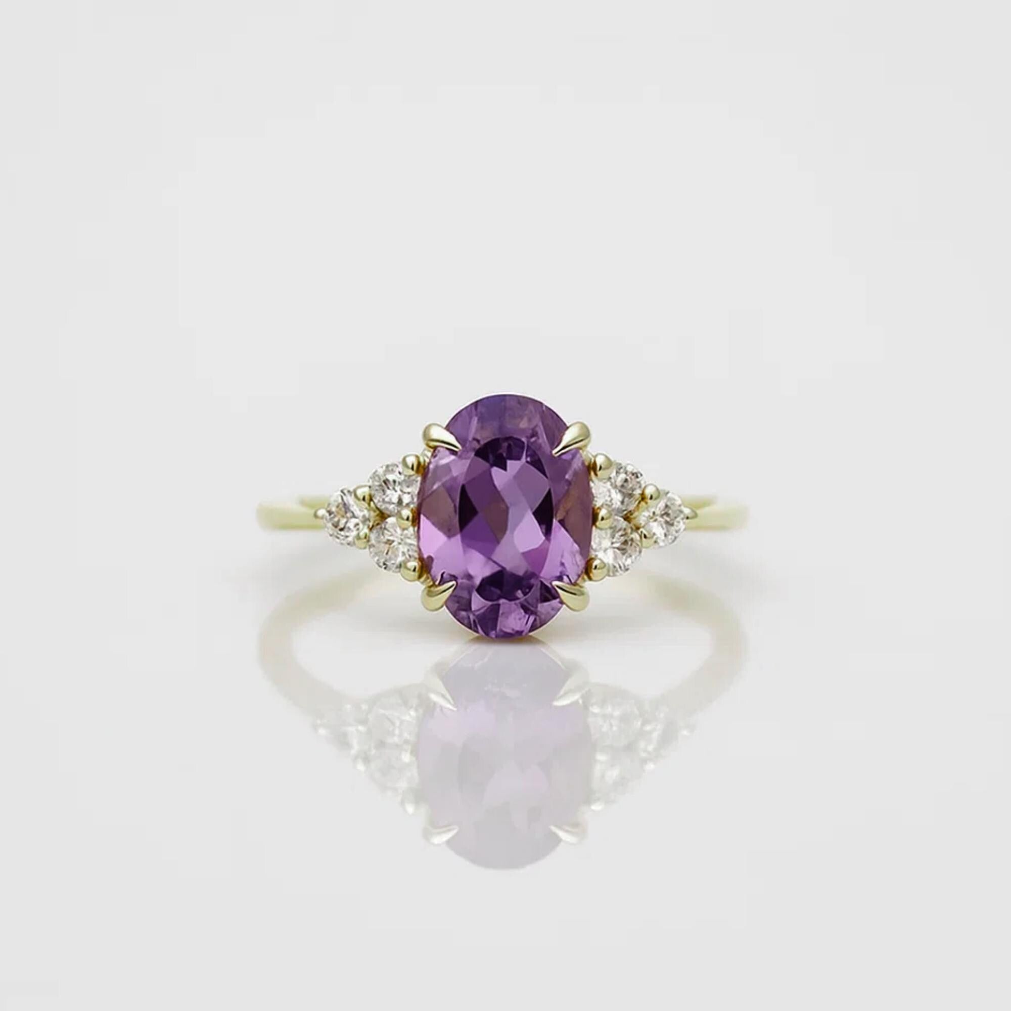 Amethyst Engagement Ring in 14K Gold /  February Birthstone Ring
