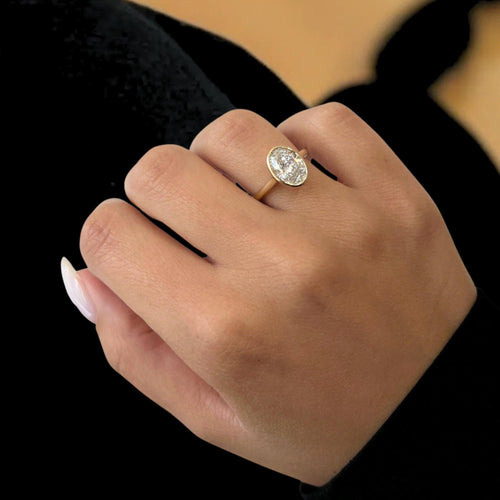 14K Gold Bezel Setting Oval Shaped Lab Grown Diamond Engagement Ring