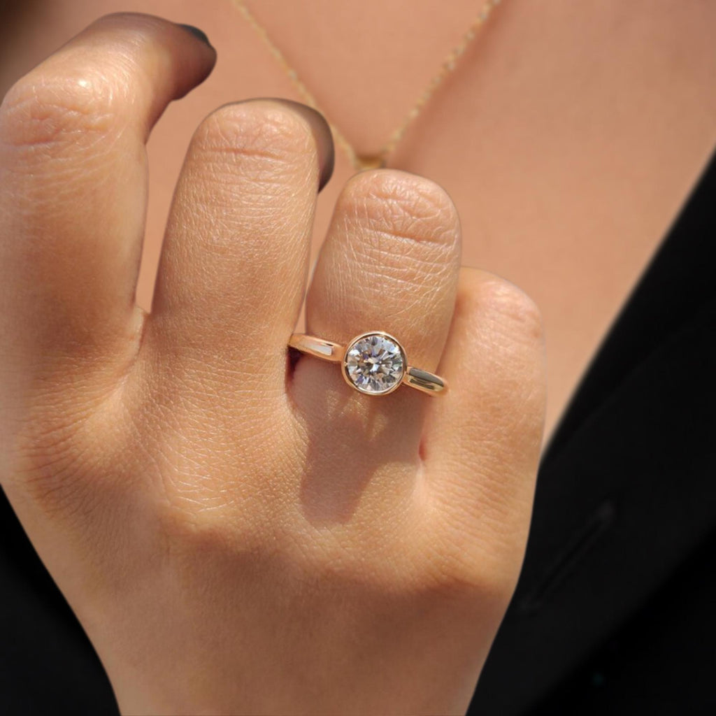 14K Gold Lab Grown Diamond Engagement Ring With Bezel Set