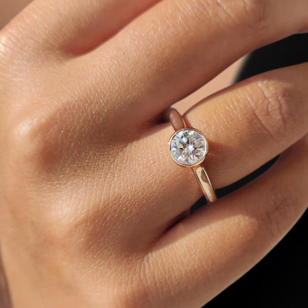 14K Gold Lab Grown Diamond Engagement Ring With Bezel Set