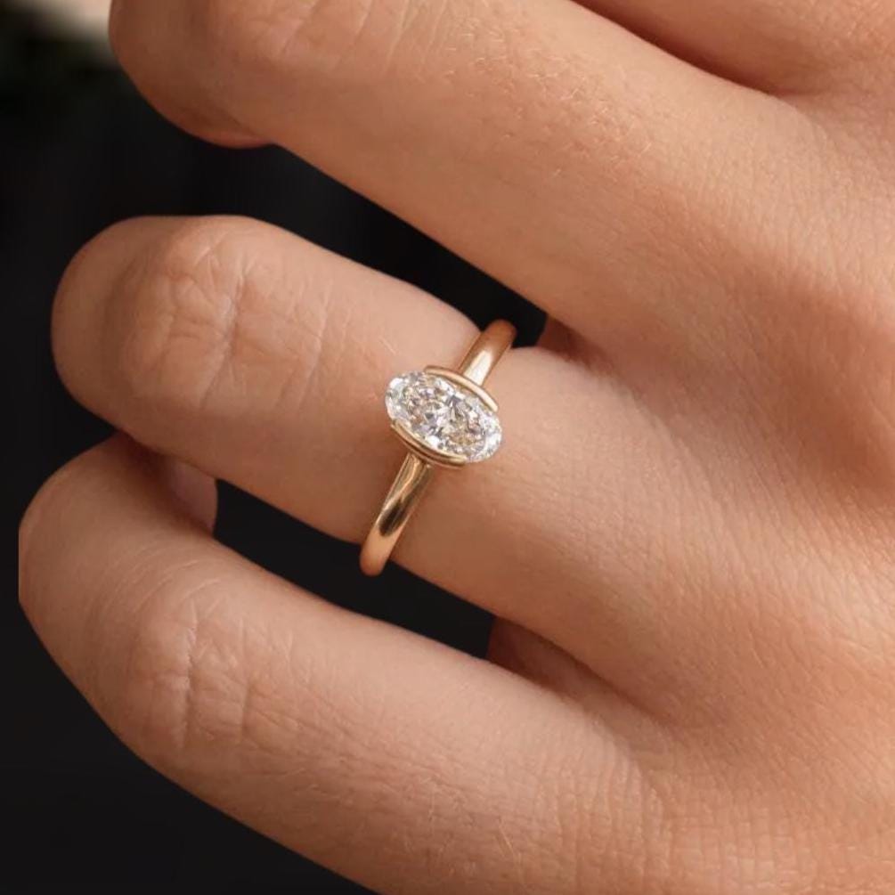 Oval Lab Grown Diamond Engagement Ring Solitaire Wedding Ring 1st Anniversary Ring
