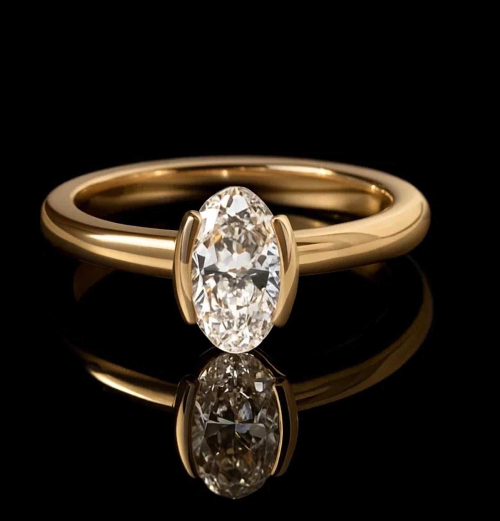 Oval Lab Grown Diamond Engagement Ring Solitaire Wedding Ring 1st Anniversary Ring