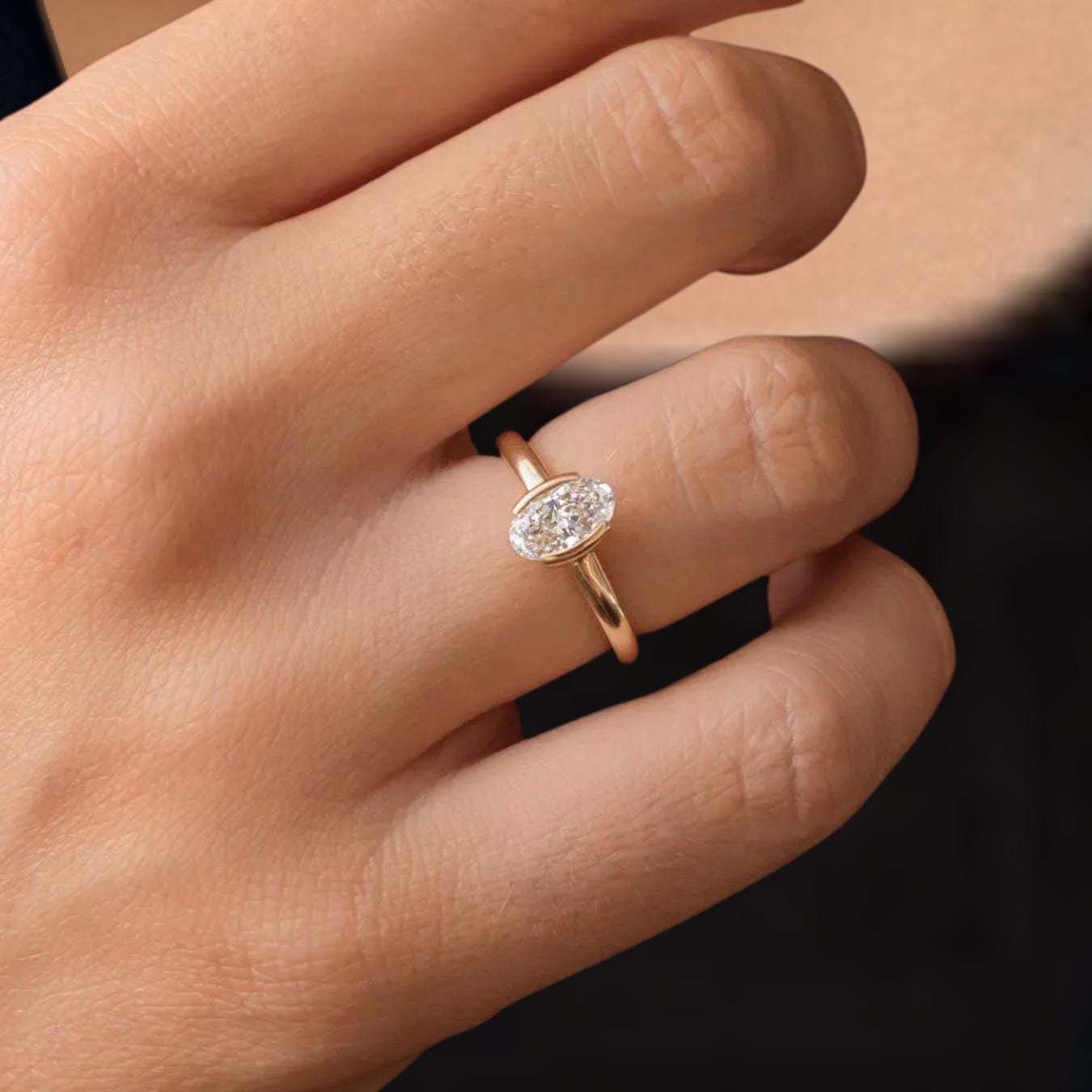 Oval Lab Grown Diamond Engagement Ring Solitaire Wedding Ring 1st Anniversary Ring