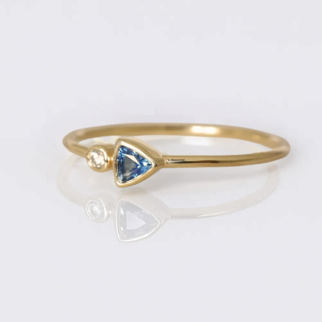14K Gold Sapphire Engagement Ring | Minimalist Solid Gold Sapphire Ring | Trillion Cut Sapphire Jewelry