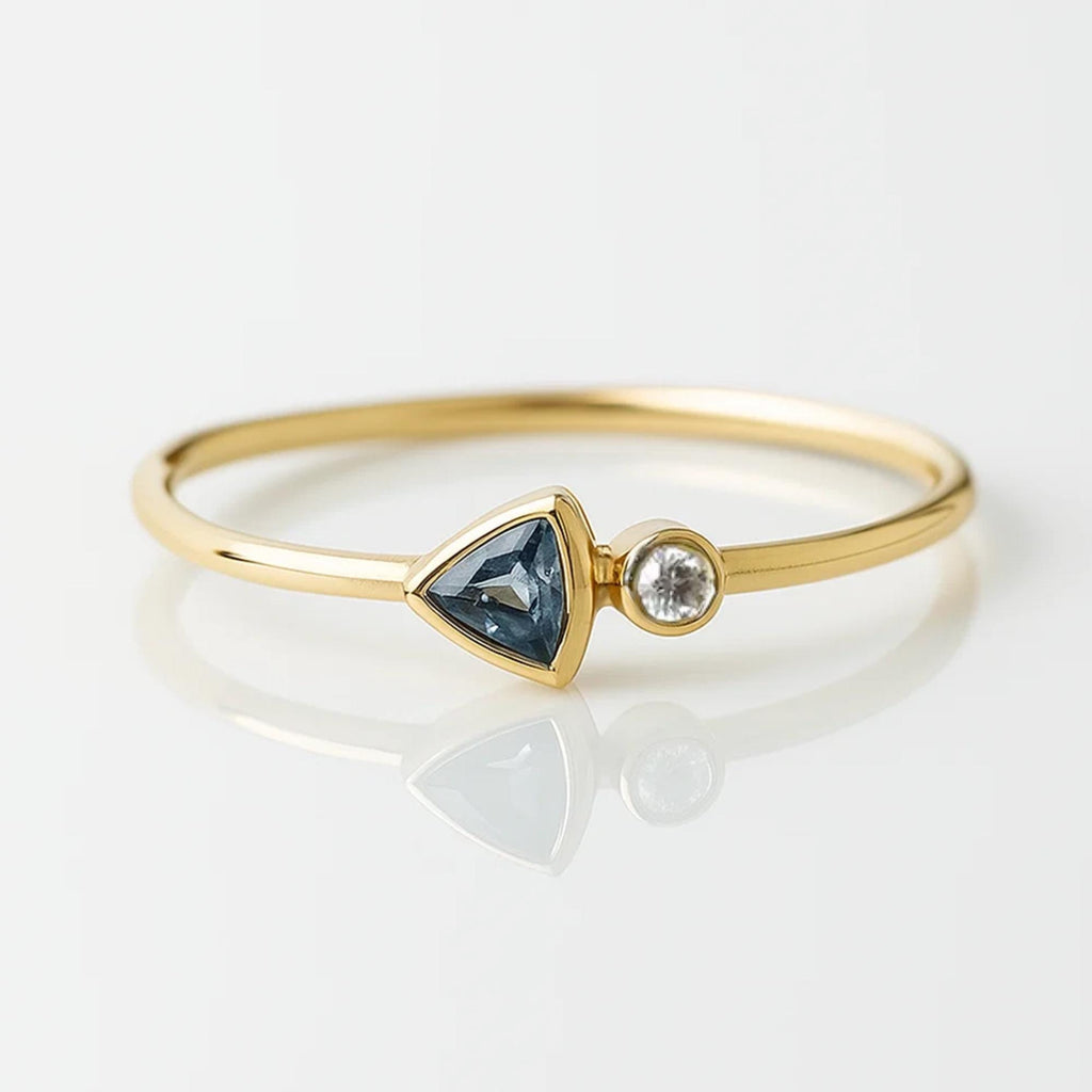 14K Gold Sapphire Engagement Ring | Minimalist Solid Gold Sapphire Ring | Trillion Cut Sapphire Jewelry