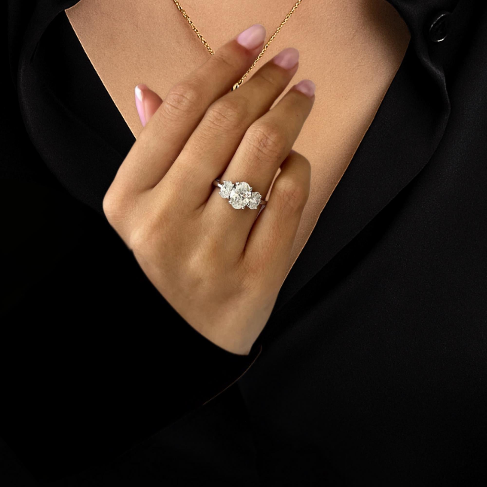 14K Gold Oval Shape Lab Grown Diamond Three Stone Engagement Ring