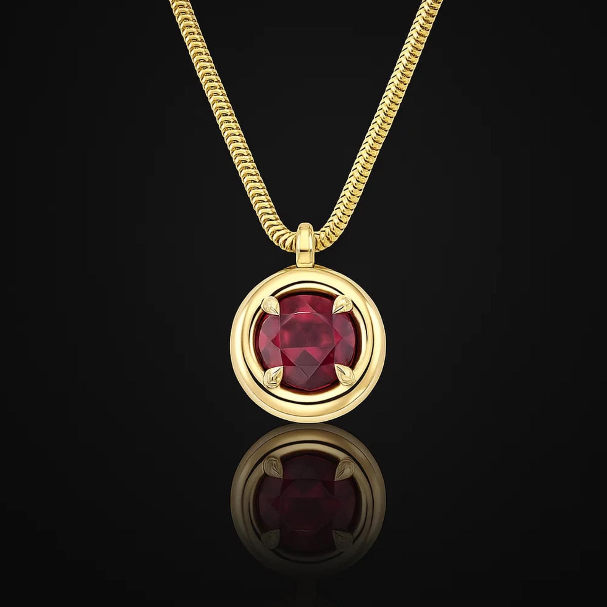 14k Gold Round Shaped Garnet Necklace 1.00 ctw, Garnet Birthstone Pendant, January Birthday Gift