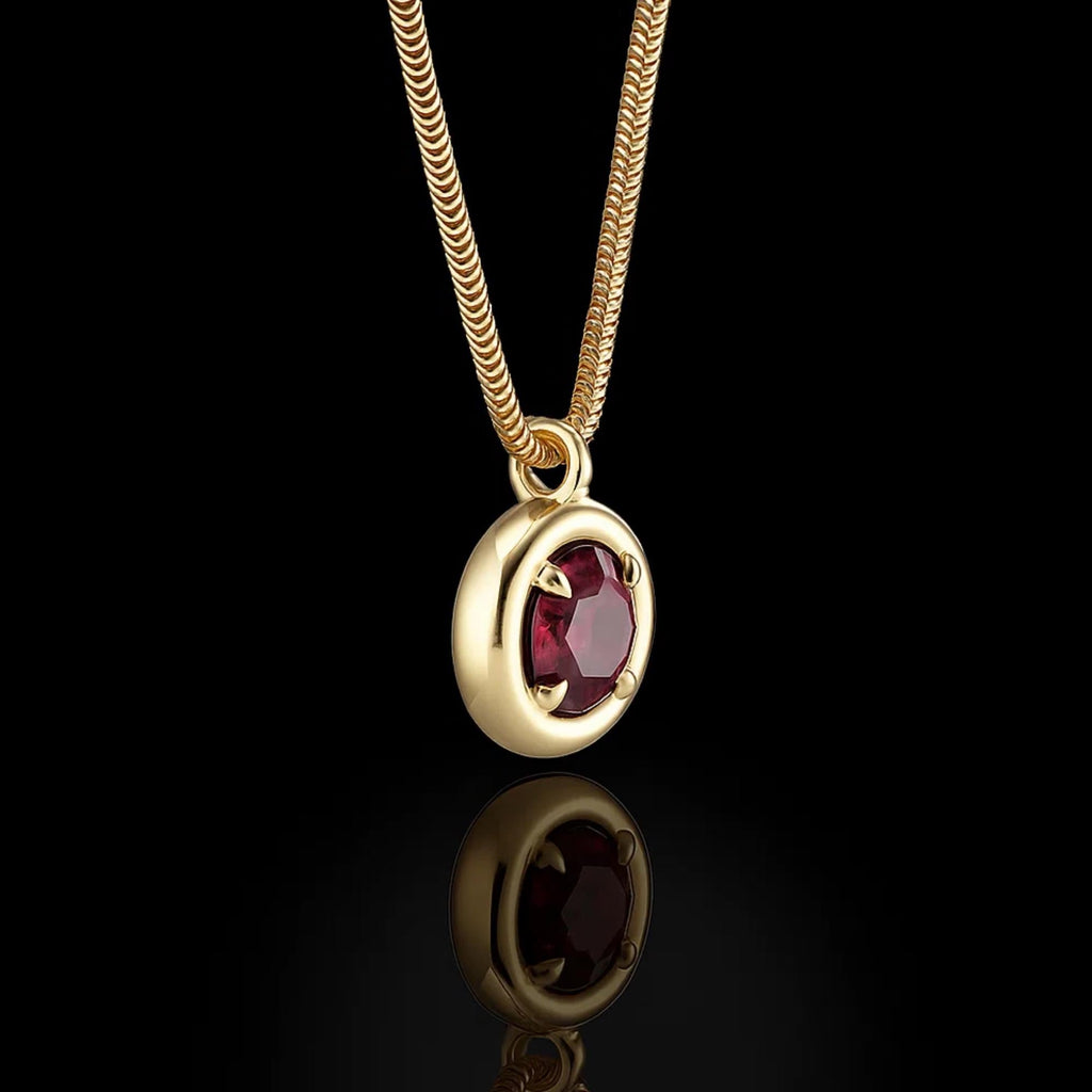 14k Gold Round Shaped Garnet Necklace 1.00 ctw, Garnet Birthstone Pendant, January Birthday Gift