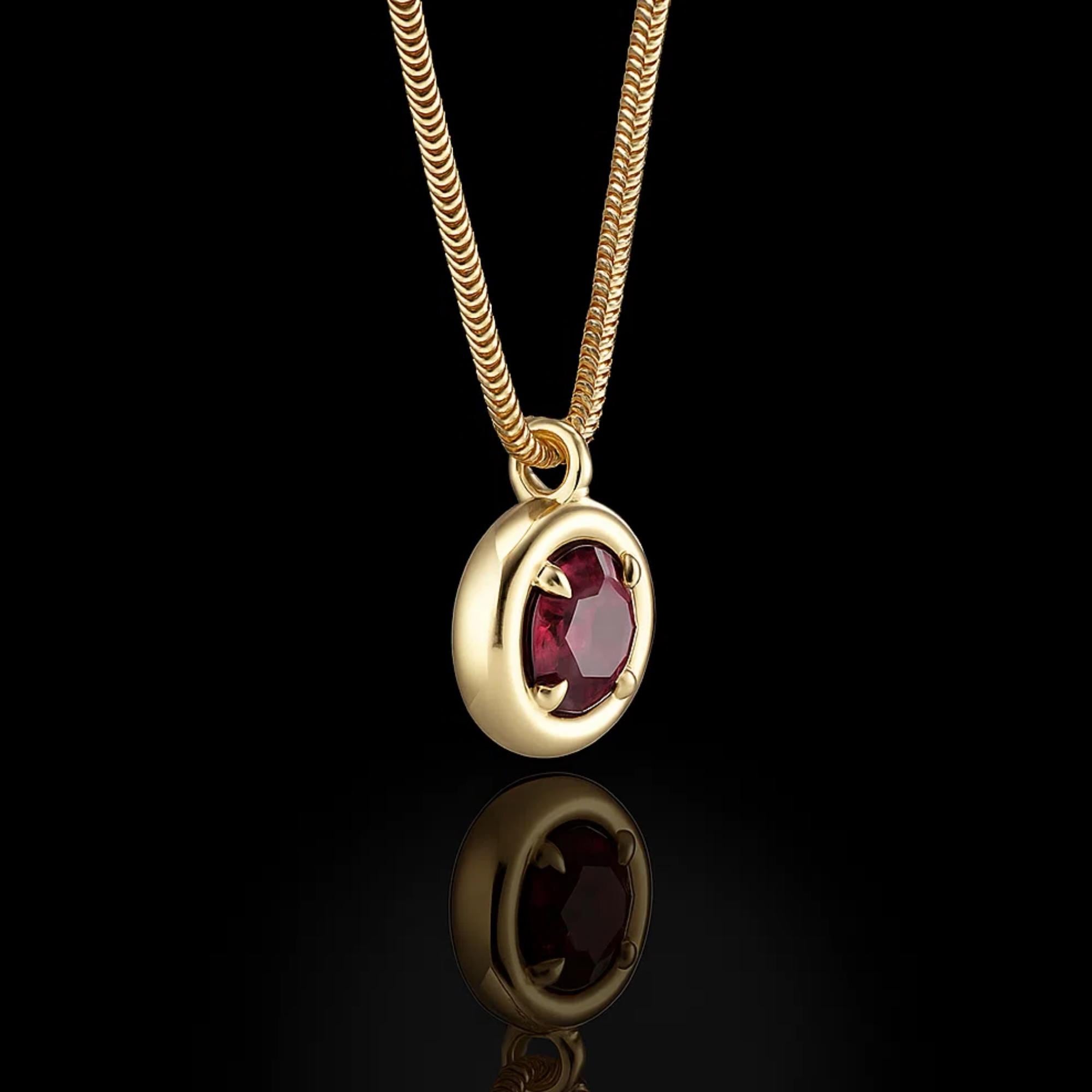 14k Gold Round Shaped Garnet Necklace 1.00 ctw, Garnet Birthstone Pendant, January Birthday Gift