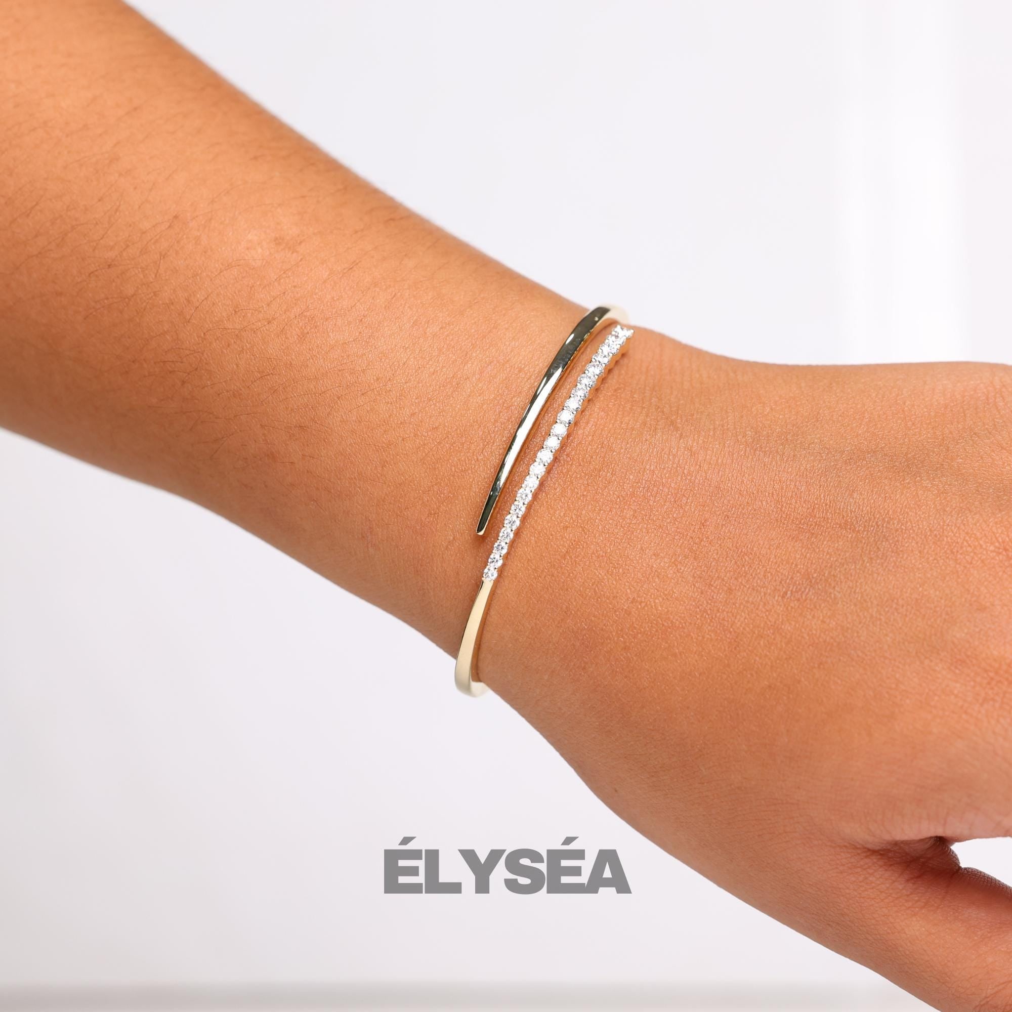 Unique Diamond Bangle Bracelet 1ct, 14K Gold Cross Over Bangle, Graduating Diamond Bracelet,Ladies Bracelet Bangle