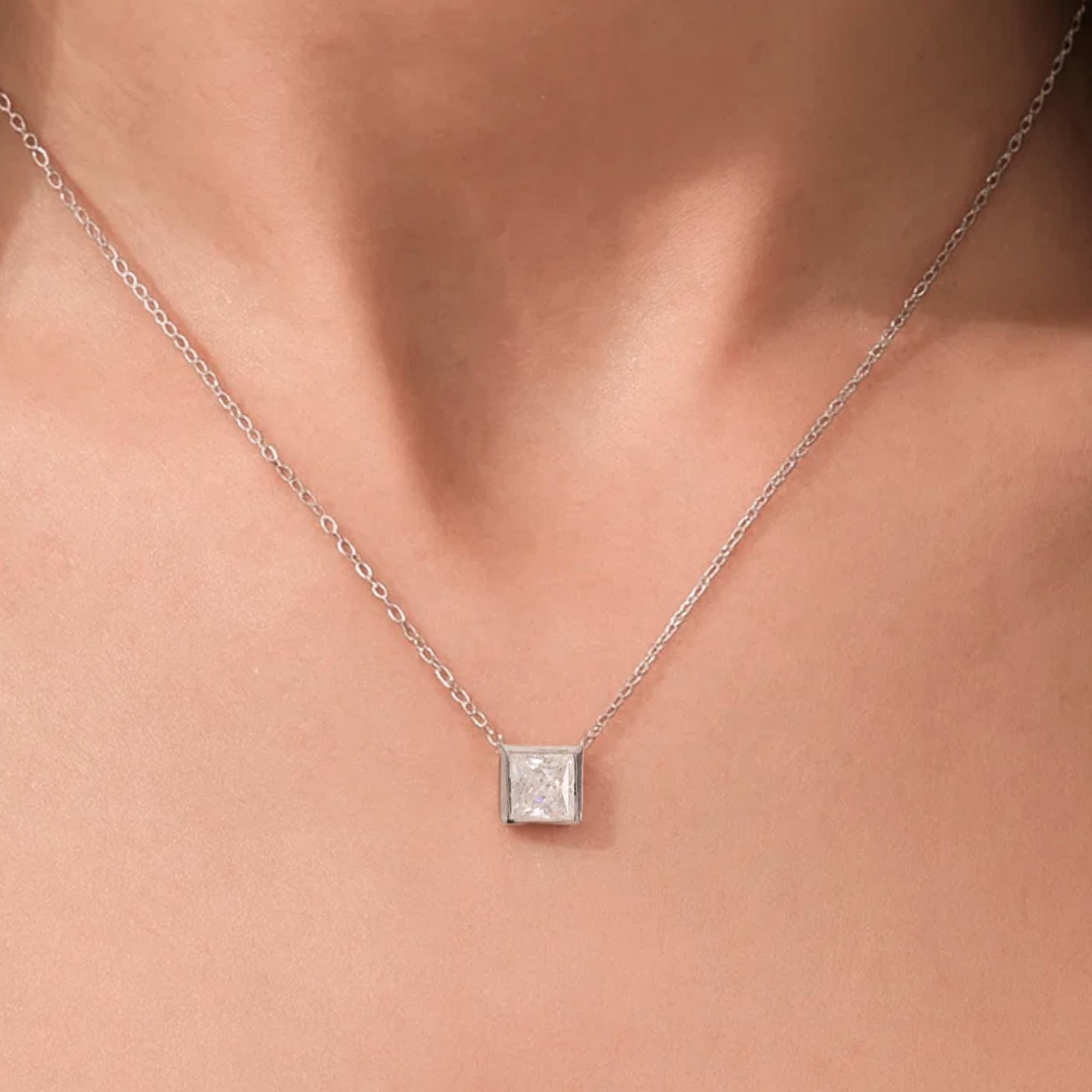 Princess Cut Lab Grown Diamond Bezel Tennis Necklace