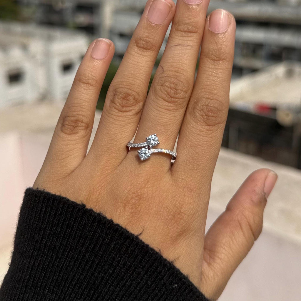 Dainty Bypass Round Diamond Anniversary Ring, Two Stone Forever Lab Grown Diamond Ring