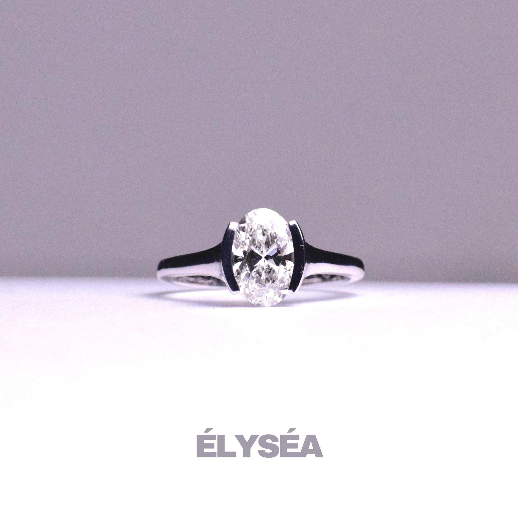 2 Carat Oval Lab Grown Diamond Half Bezel Solitaire Ring / 14K Gold Unique Oval Diamond Ring, Dainty Engagement Ring