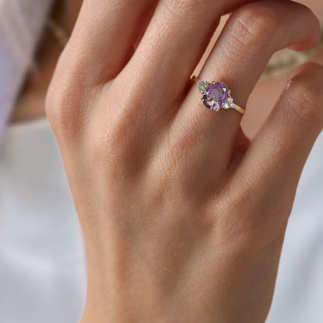 Amethyst Engagement Ring in 14K Gold /  February Birthstone Ring