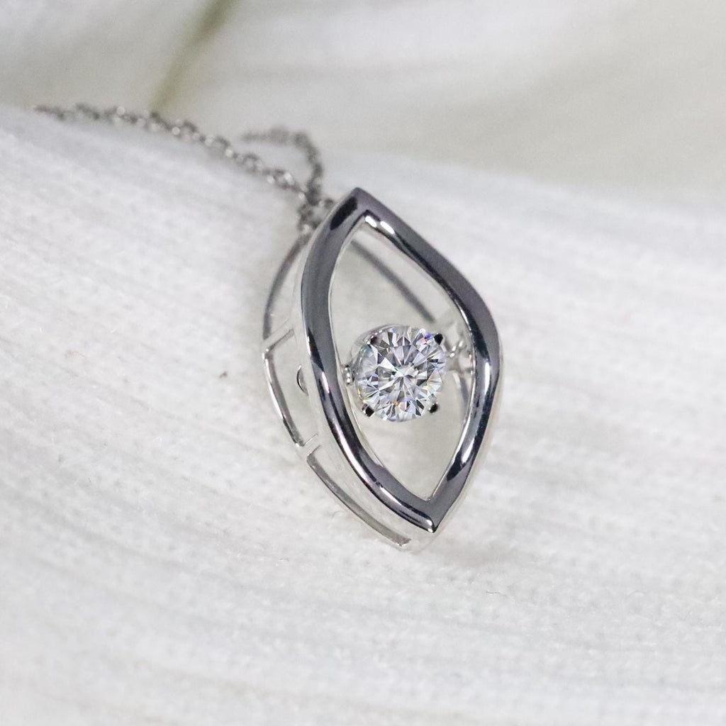 14k Solid Gold Moving Diamond Necklace, Floating Diamond Necklace, Dancing Diamond Marquise Shape Design Pendant Necklace Fine Jewelry Mom