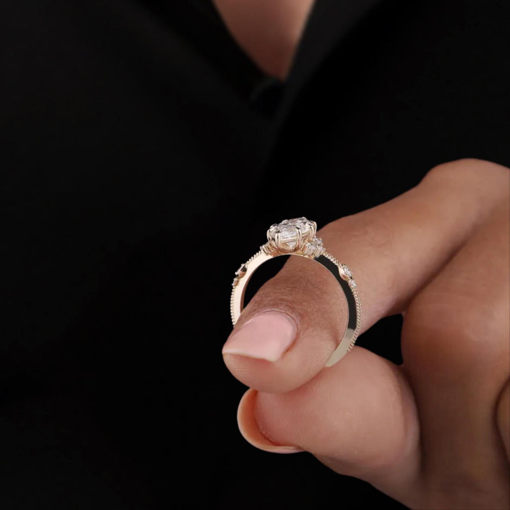 IGI Certified 1-2 Ct Marquise Lab Grown Diamond Vintage Engagement Ring