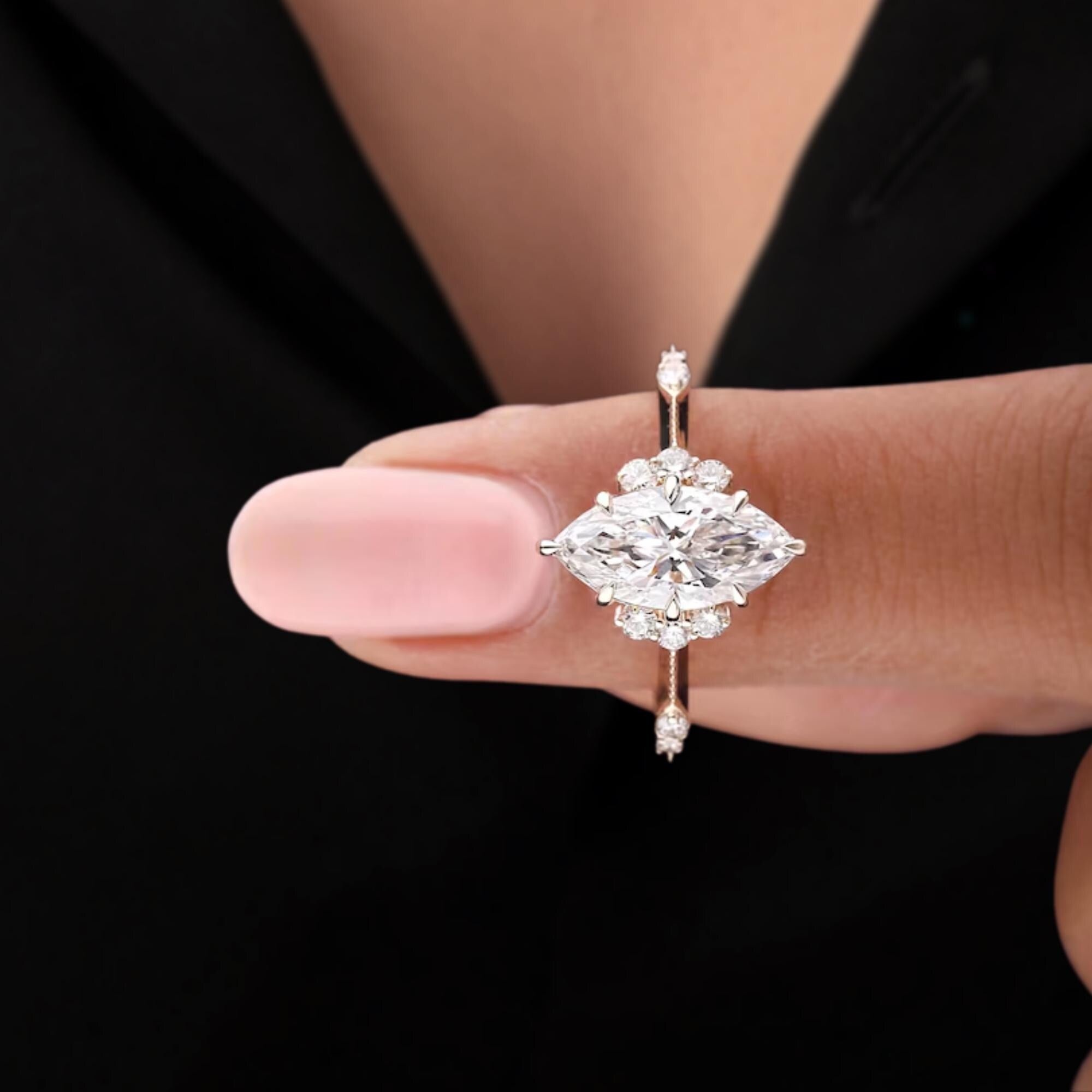 IGI Certified 1-2 Ct Marquise Lab Grown Diamond Vintage Engagement Ring