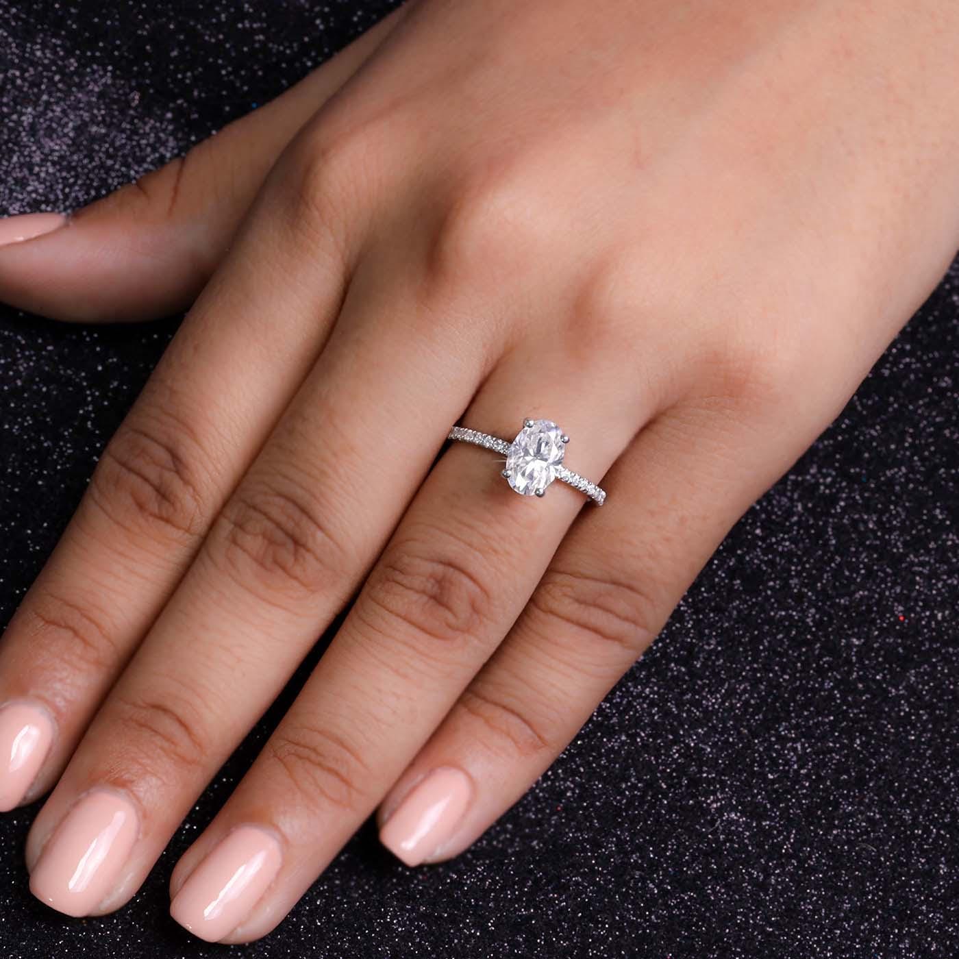 1.50 Carat Oval Lab Grown Diamond Engagement Ring: Hidden Halo, IGI Certified