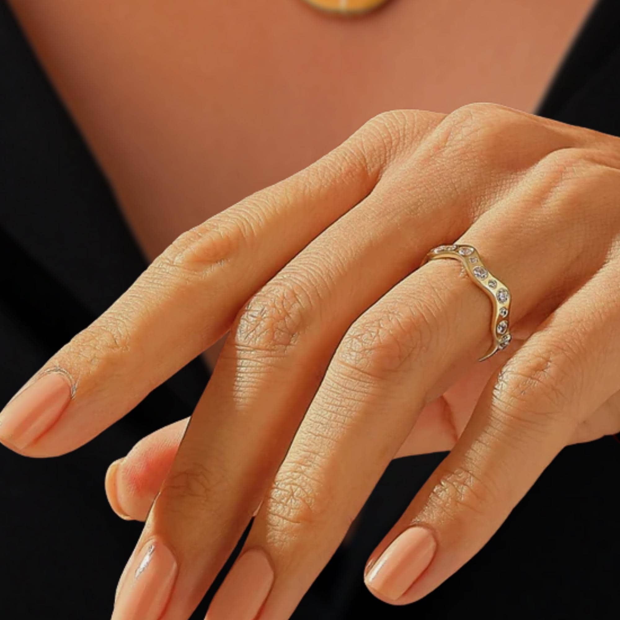 Stacking Gold Ring, 14k Solid Gold Wave Ring, Curved Stacking lab diamond Gold Band, Minimalist Wavy Ring, Modern Fine Jewelry Gift for Her