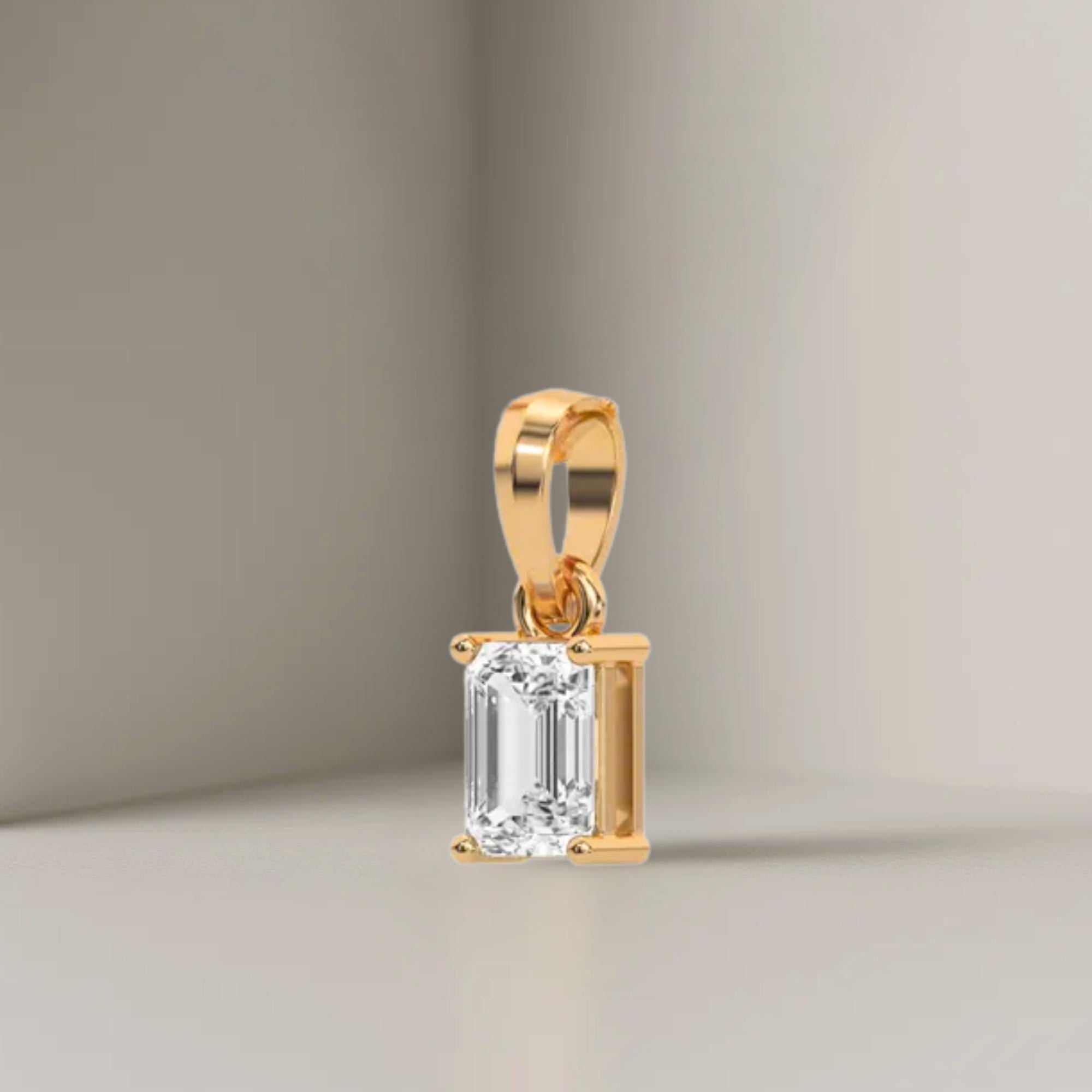 14K Gold Emerald cut Lab diamond solitaire pendant