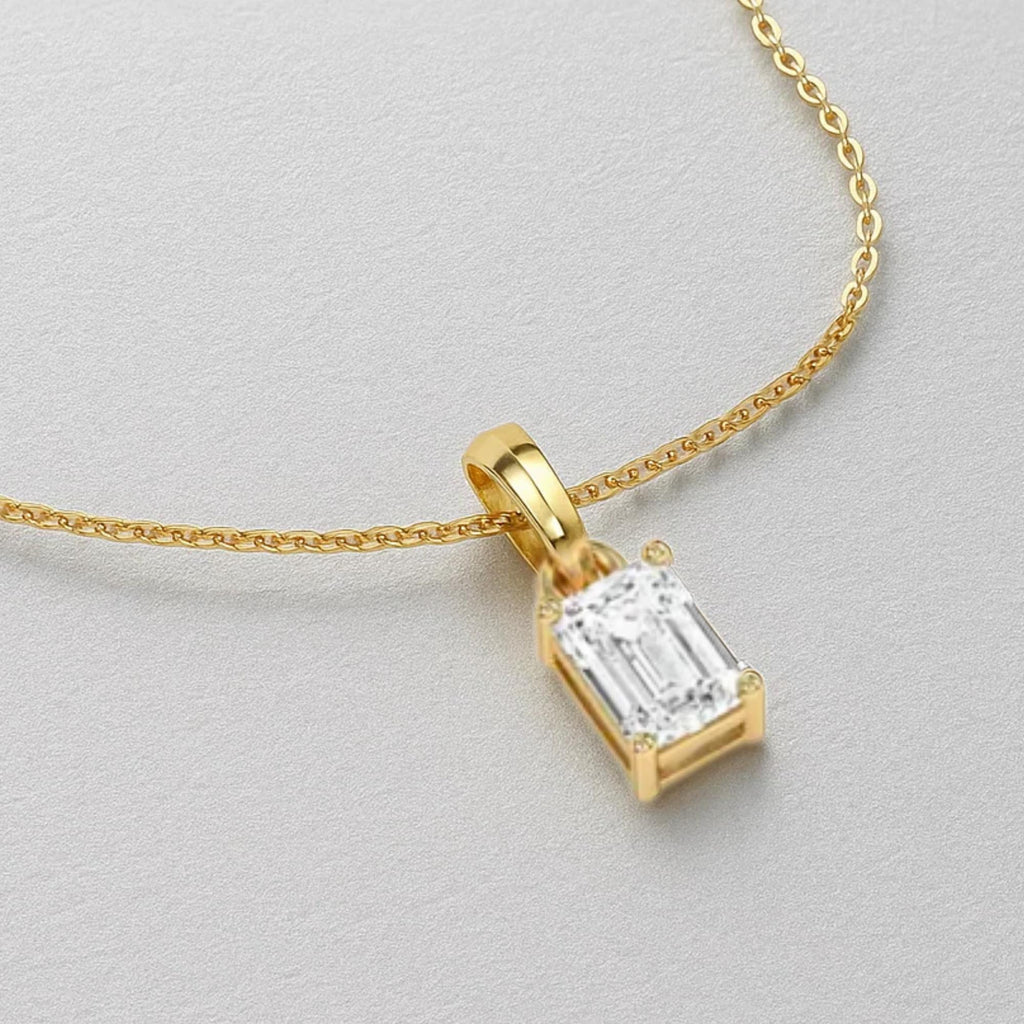 14K Gold Emerald cut Lab diamond solitaire pendant