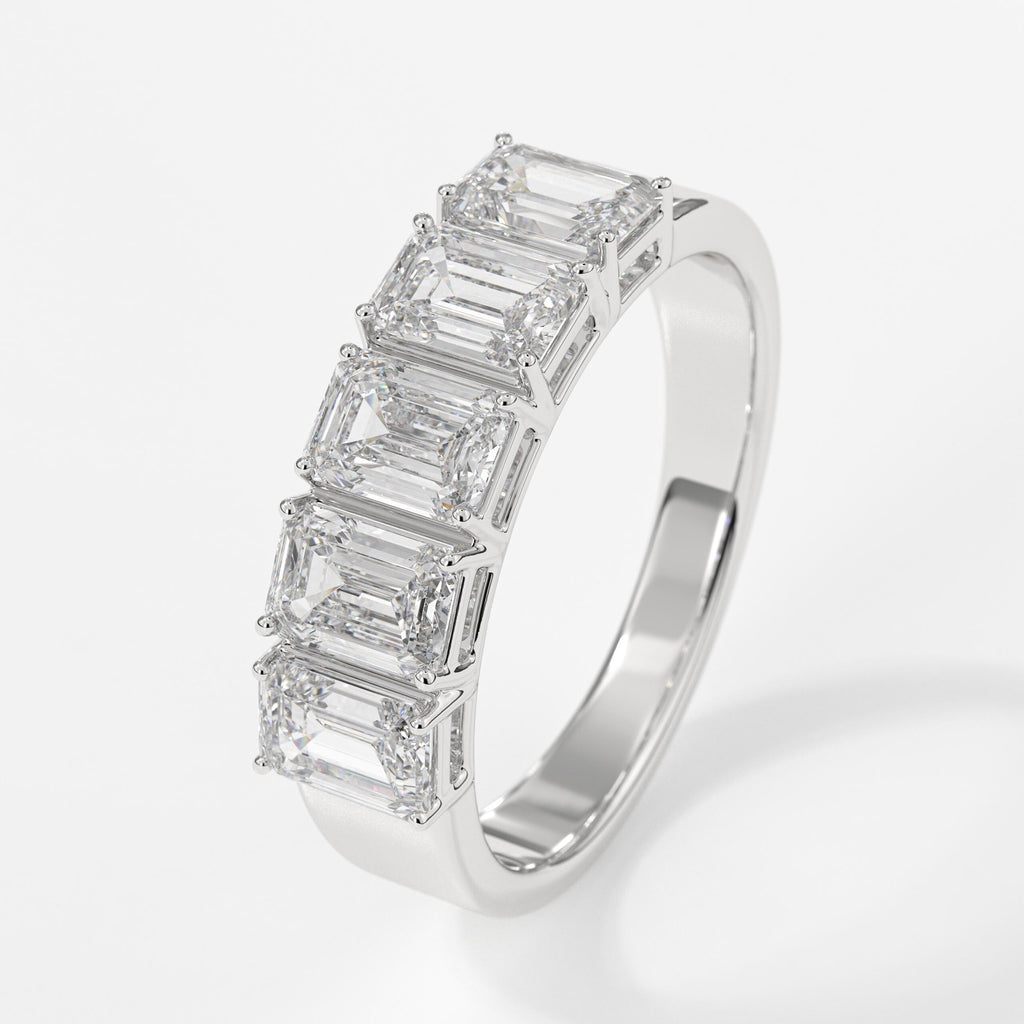 Half Eternity Wedding Band, 2.00 ctw 14k Gold Prong Setting Five Stone Emerald Cut Lab Grown Diamond Wedding Ring, Unique Stacking Ring