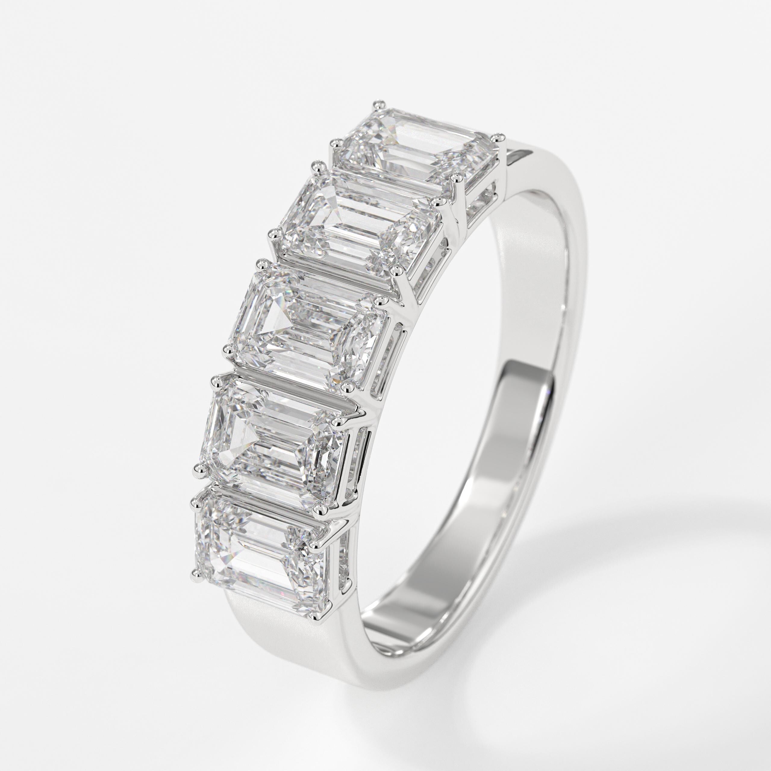 Half Eternity Wedding Band, 2.00 ctw 14k Gold Prong Setting Five Stone Emerald Cut Lab Grown Diamond Wedding Ring, Unique Stacking Ring
