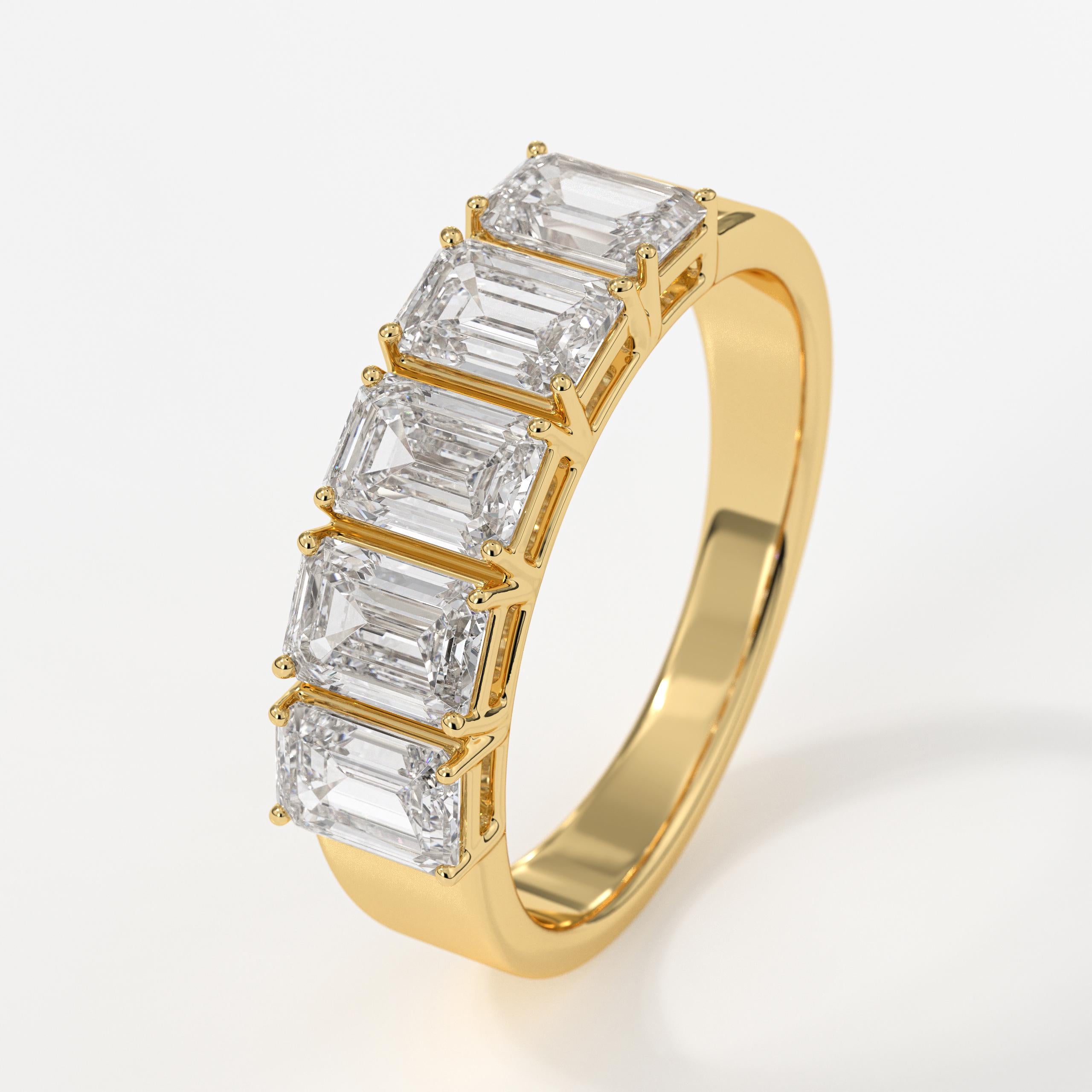 Half Eternity Wedding Band, 2.00 ctw 14k Gold Prong Setting Five Stone Emerald Cut Lab Grown Diamond Wedding Ring, Unique Stacking Ring