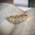 Half Eternity Wedding Band, 2.00 ctw 14k Gold Prong Setting Five Stone Emerald Cut Lab Grown Diamond Wedding Ring, Unique Stacking Ring