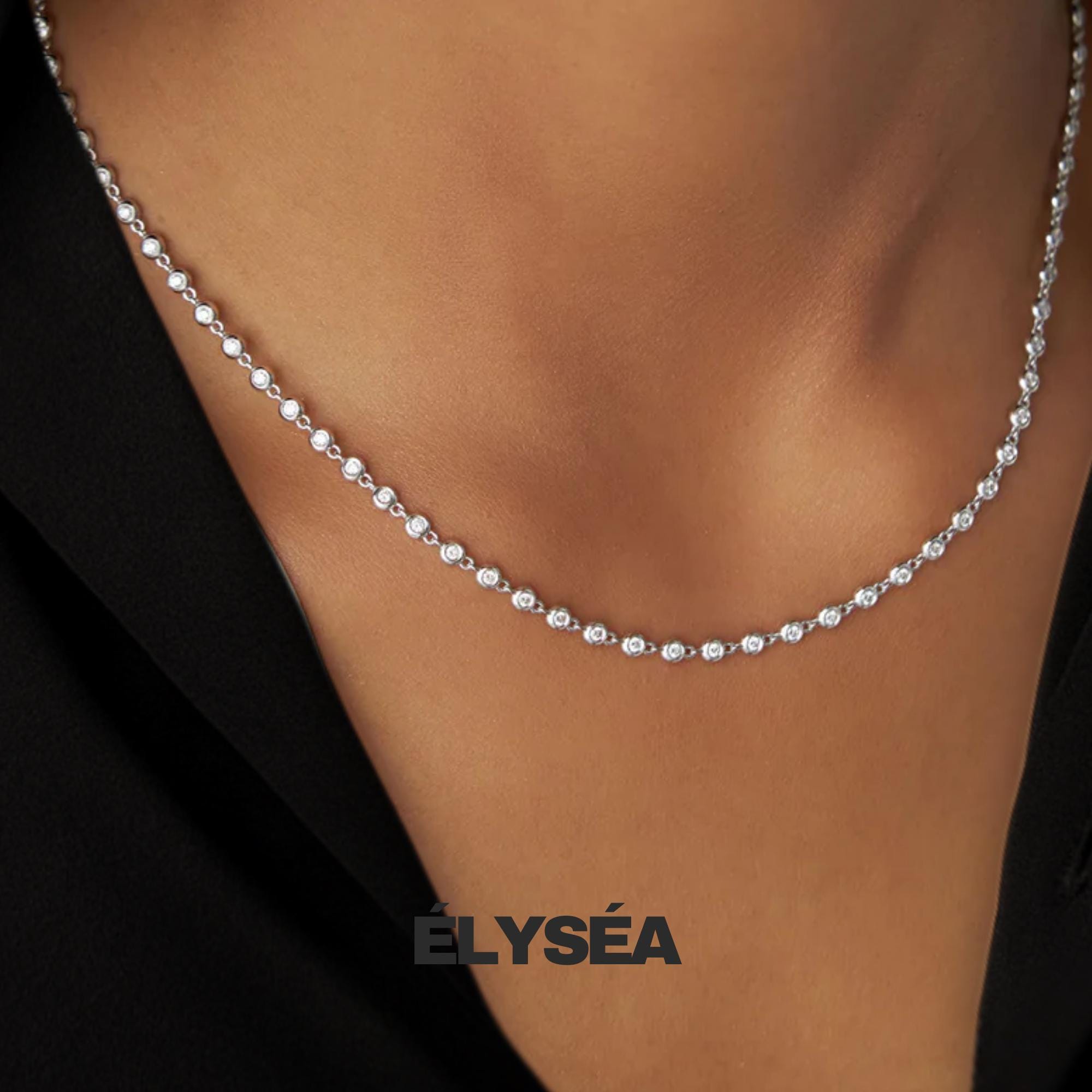 Tennis Necklace/ Diamond Tennis Necklace / 14k Gold Bezel Set Diamond Tennis Necklace/ Lab Grown Diamond Layering Necklace