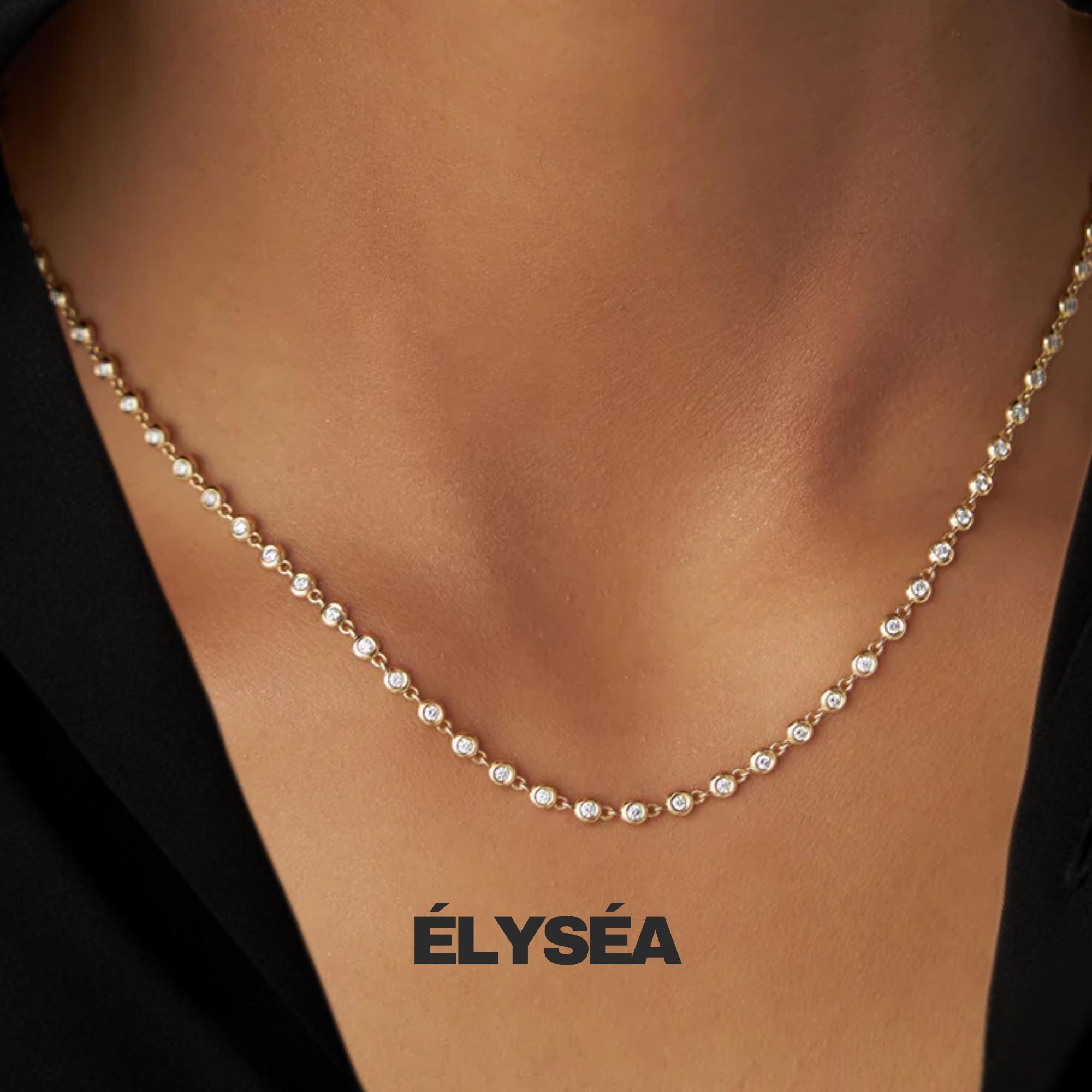 Tennis Necklace/ Diamond Tennis Necklace / 14k Gold Bezel Set Diamond Tennis Necklace/ Lab Grown Diamond Layering Necklace