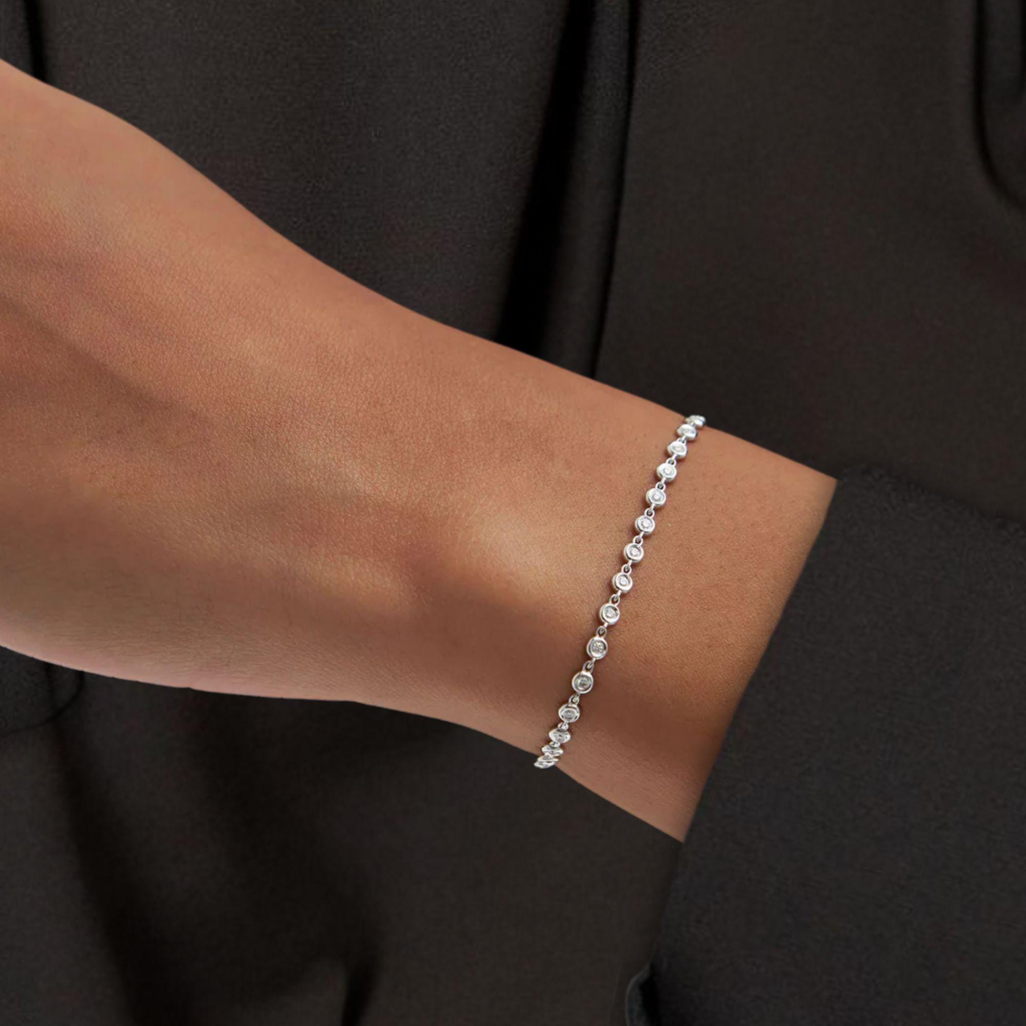 14K Solid Gold Lab Grown Diamond Tennis Bracelet,Dainty Diamond Bracelet