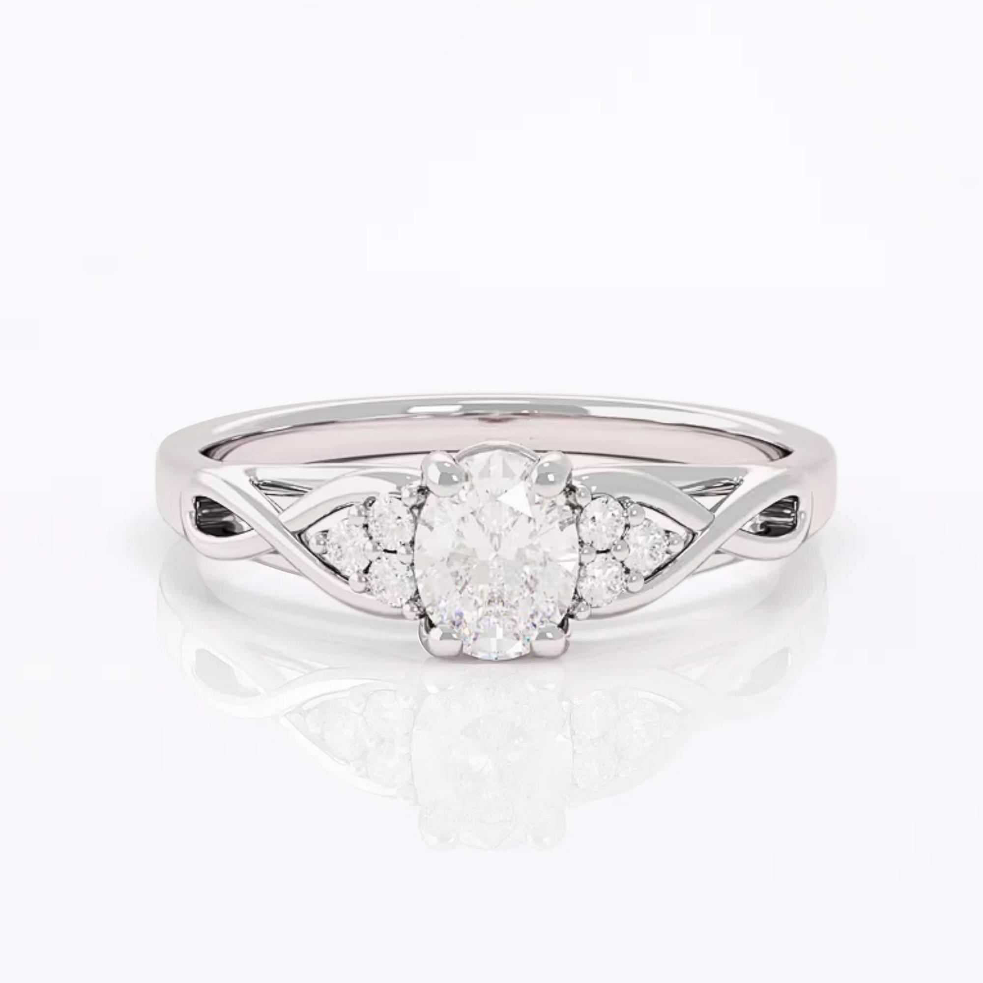 14K Gold Braided Band Lab Grown Diamond Engagement Ring, Vintage Inspired Oval Solitaire Ring