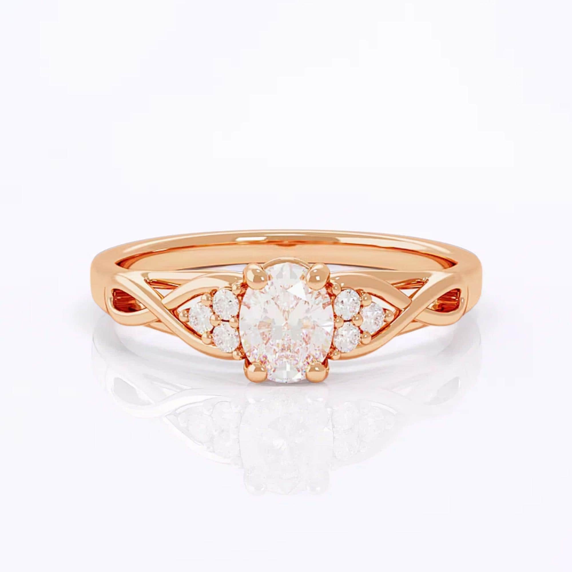 14K Gold Braided Band Lab Grown Diamond Engagement Ring, Vintage Inspired Oval Solitaire Ring