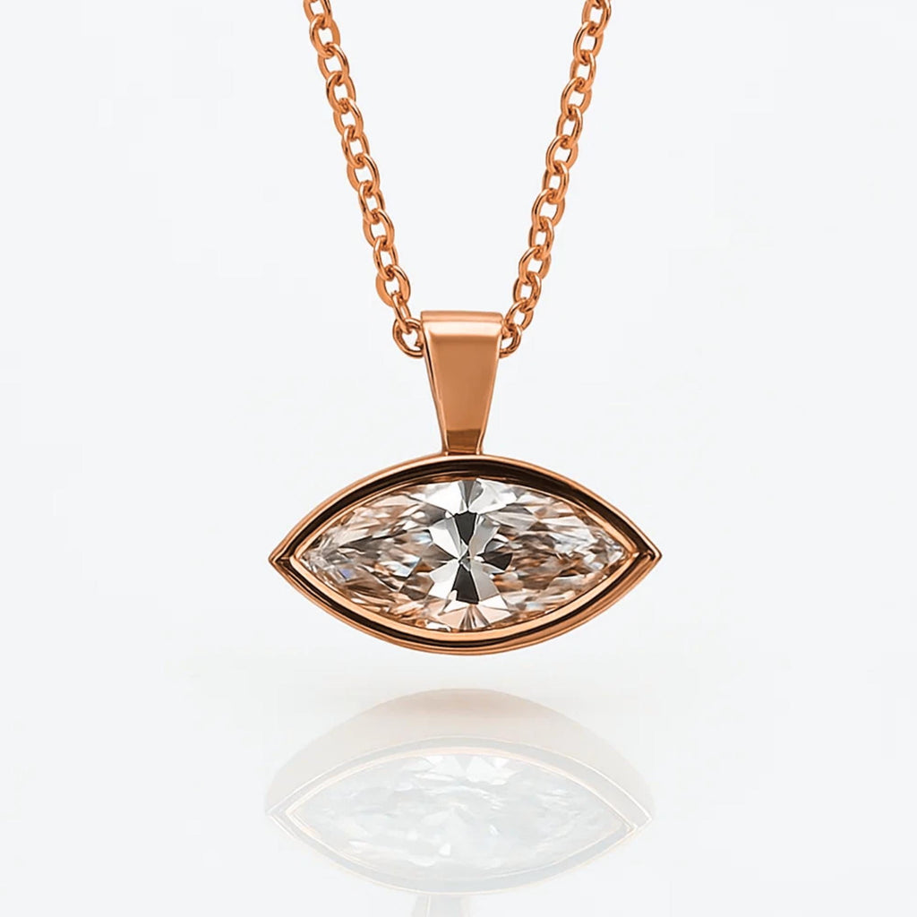 14K Solid Gold East West Marquise Cut Lab Grown Diamond Wedding Pendant For Women