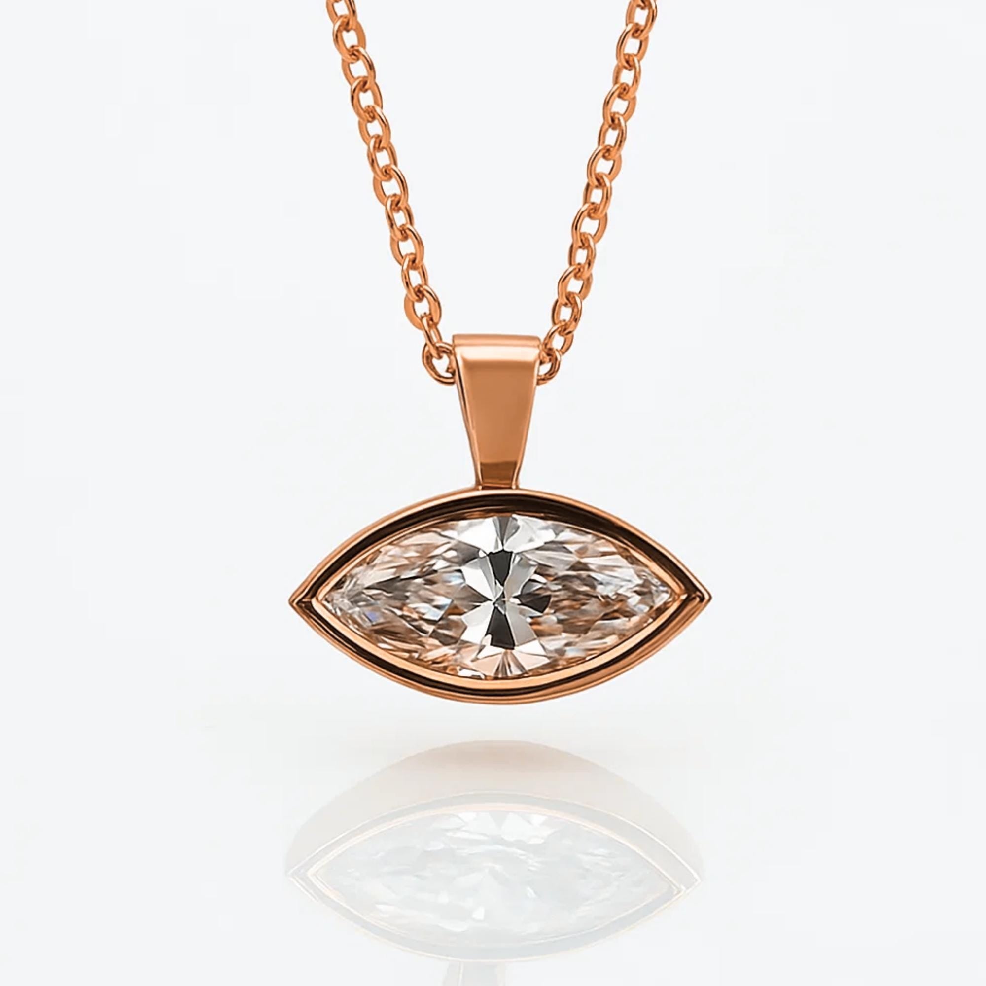 14K Solid Gold East West Marquise Cut Lab Grown Diamond Wedding Pendant For Women