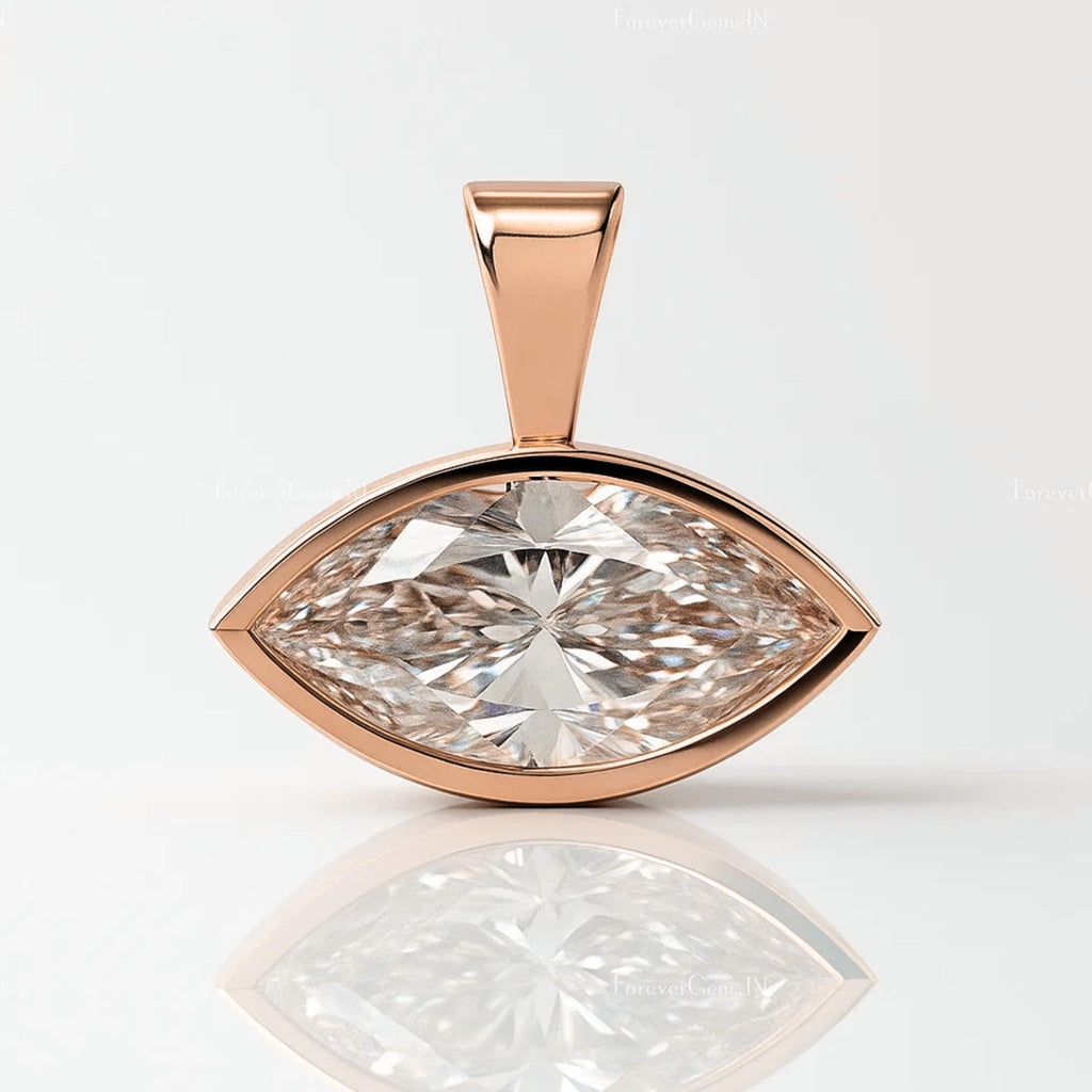 14K Solid Gold East West Marquise Cut Lab Grown Diamond Wedding Pendant For Women