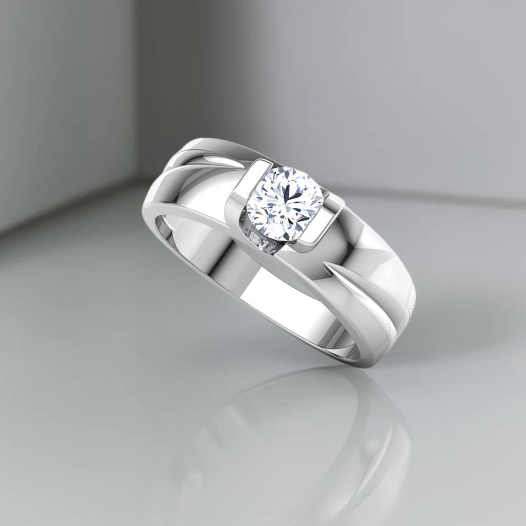 14K Gold Round Cut Lab Grown Diamond Men's Engagement Ring for Him
