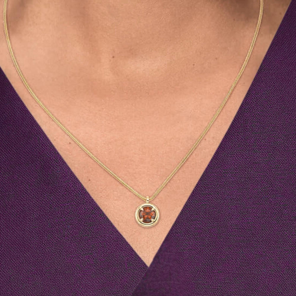 14k Gold Round Shaped Garnet Necklace 1.00 ctw, Garnet Birthstone Pendant, January Birthday Gift