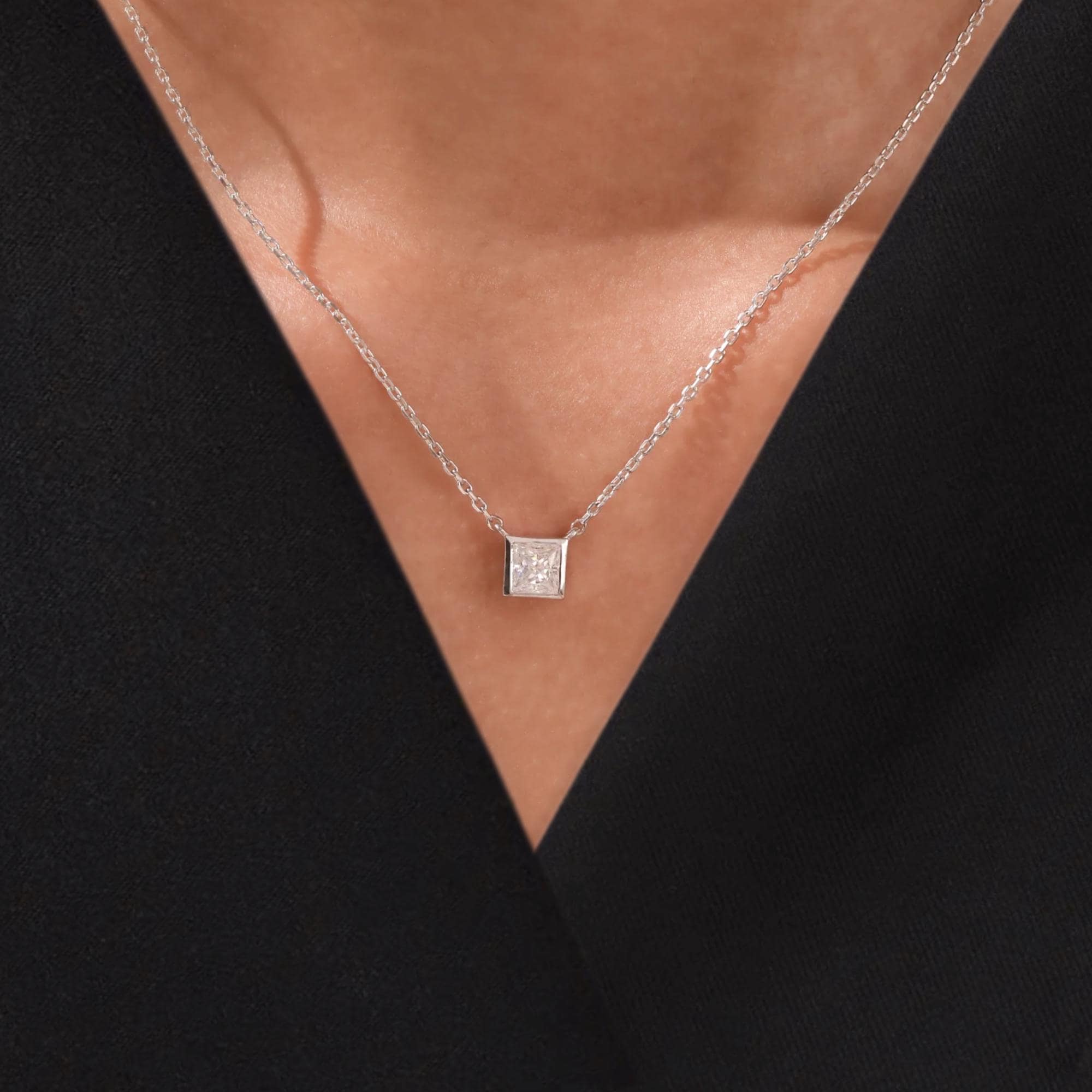 Princess Cut Lab Grown Diamond Bezel Tennis Necklace