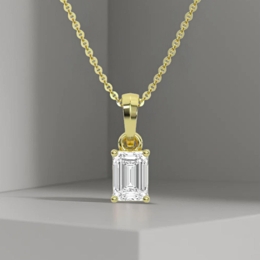 14K Gold Emerald cut Lab diamond solitaire pendant