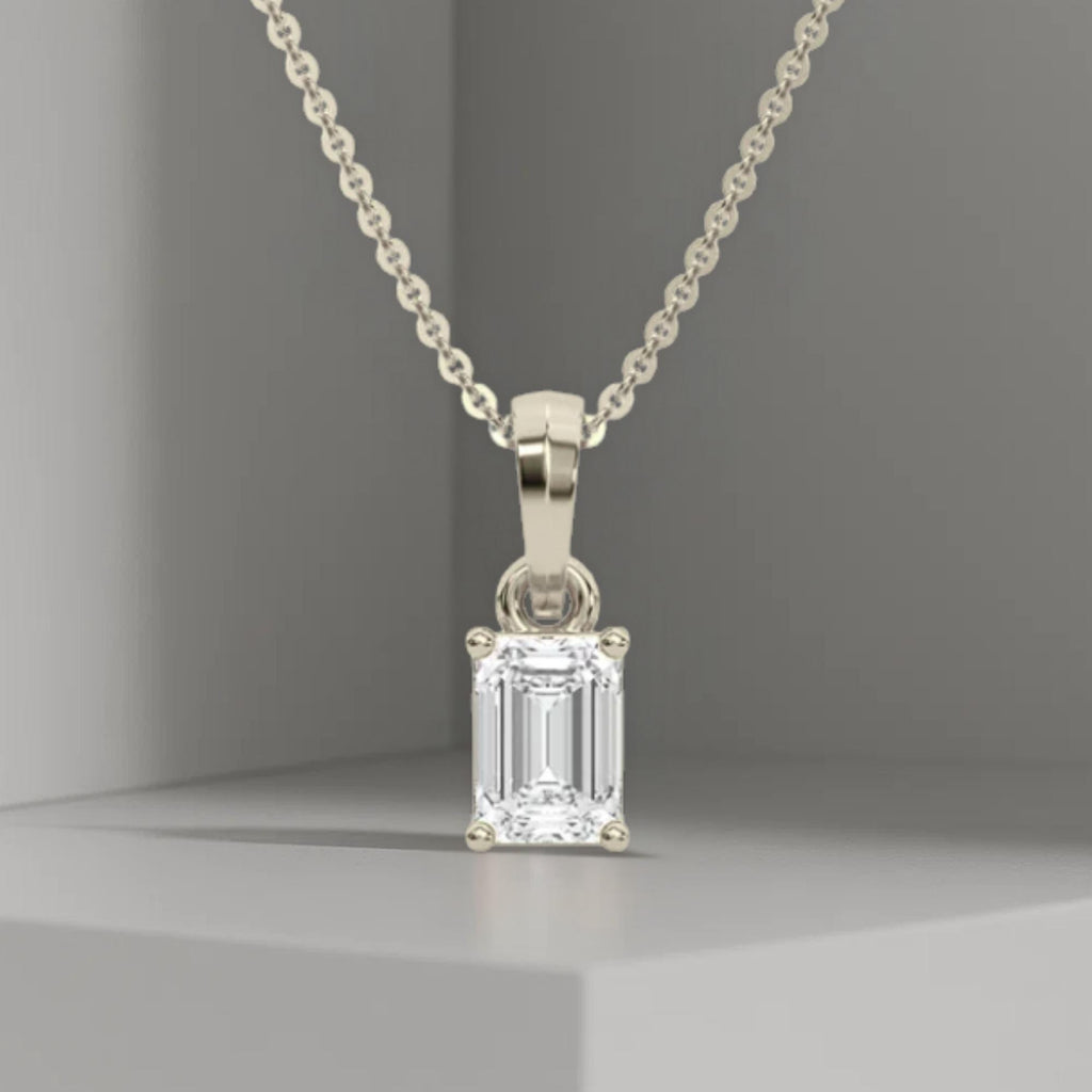 14K Gold Emerald cut Lab diamond solitaire pendant
