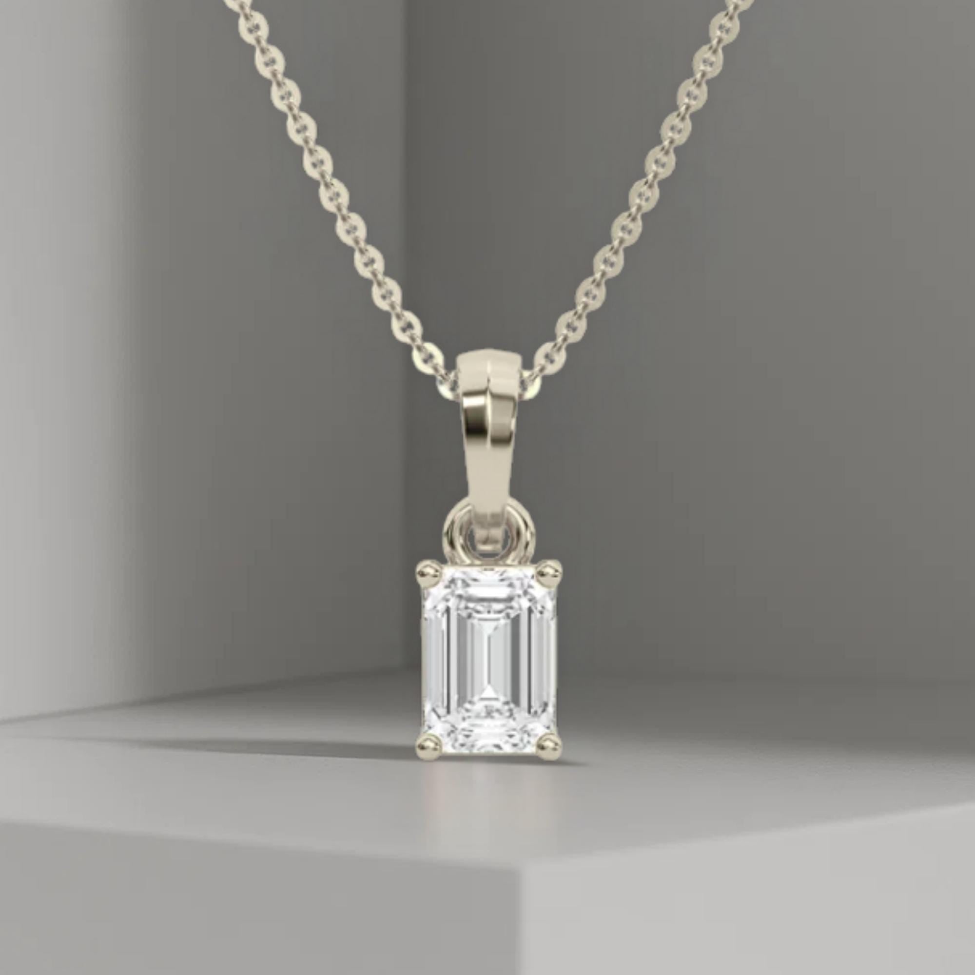 14K Gold Emerald cut Lab diamond solitaire pendant