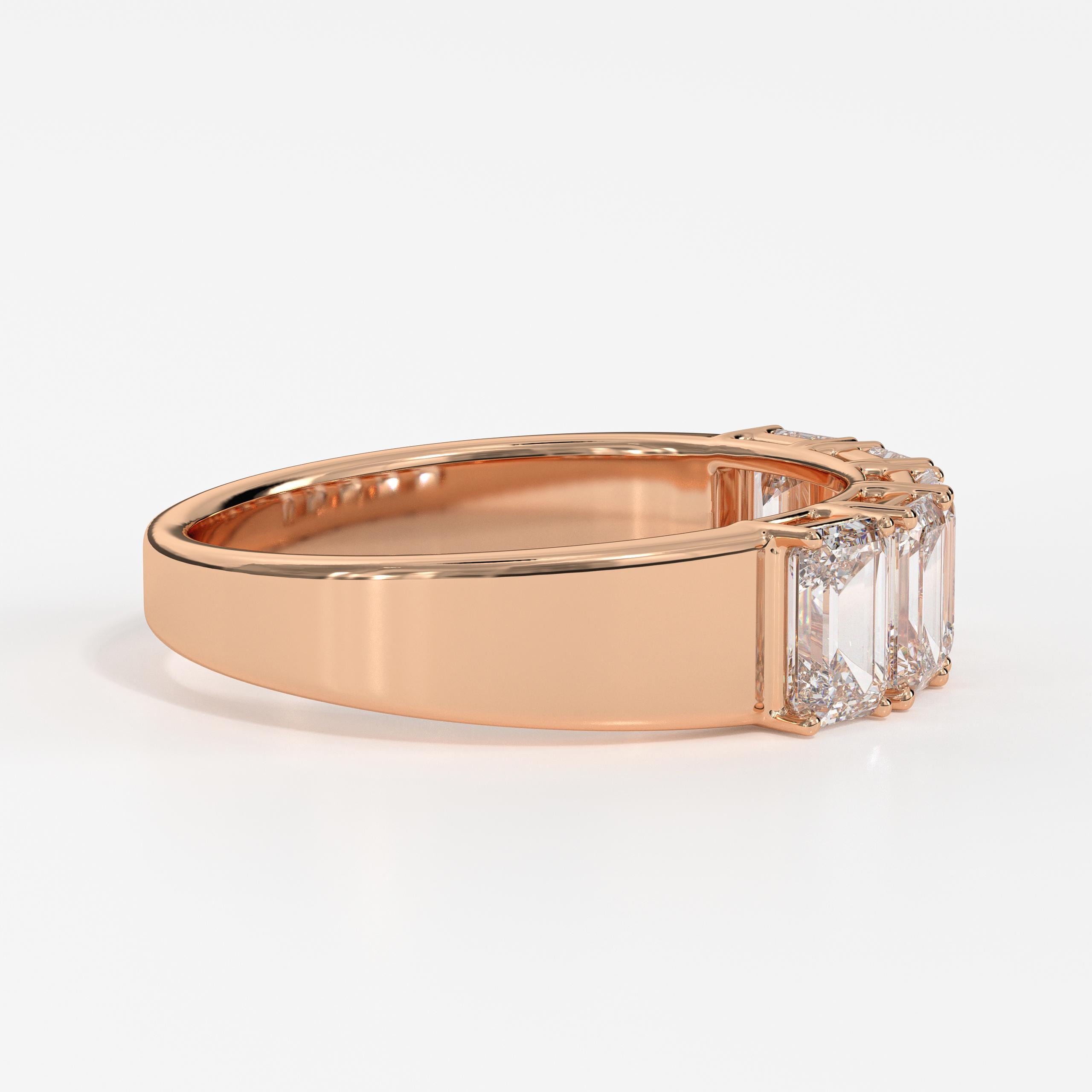 Half Eternity Wedding Band, 2.00 ctw 14k Gold Prong Setting Five Stone Emerald Cut Lab Grown Diamond Wedding Ring, Unique Stacking Ring