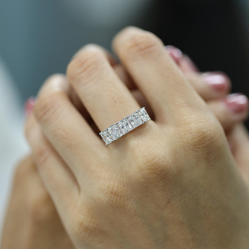 Half Eternity Wedding Band, 2.00 ctw 14k Gold Prong Setting Five Stone Emerald Cut Lab Grown Diamond Wedding Ring, Unique Stacking Ring