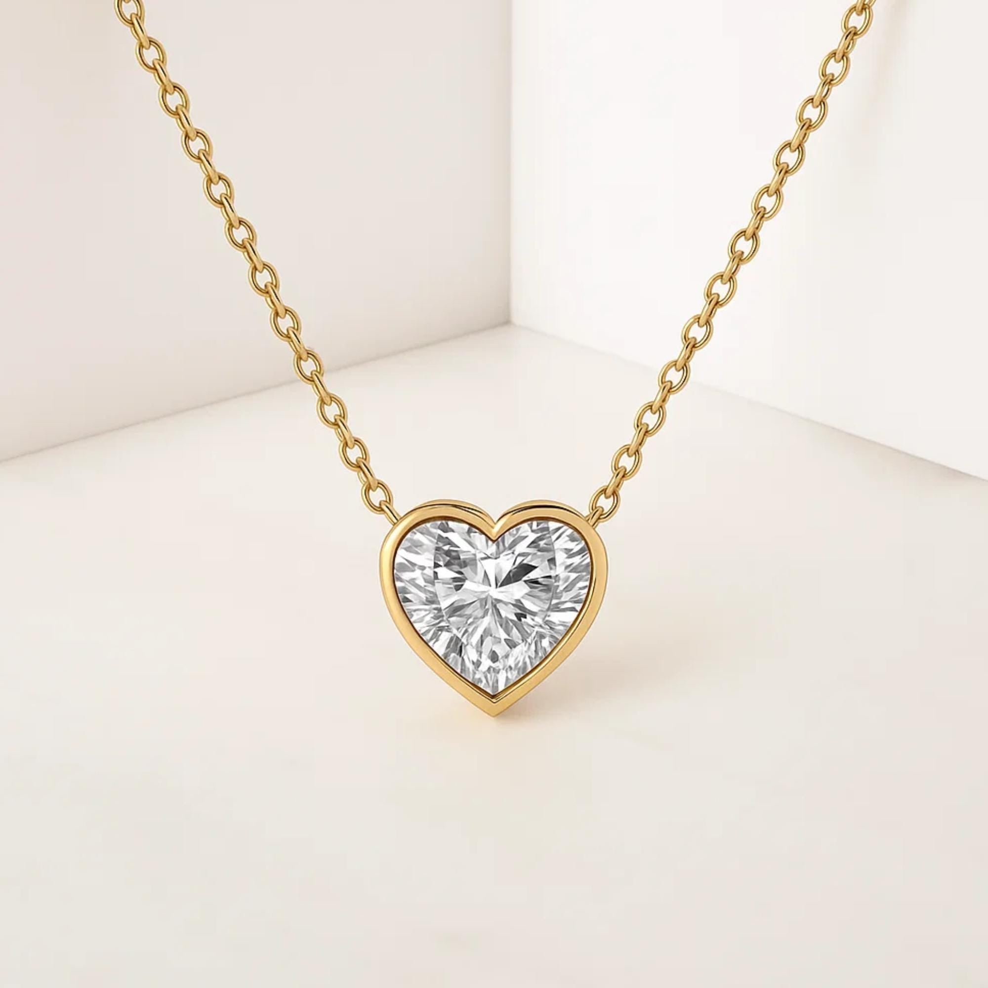 14K Gold Heart Shape Lab Grown Diamond Pendant Necklace