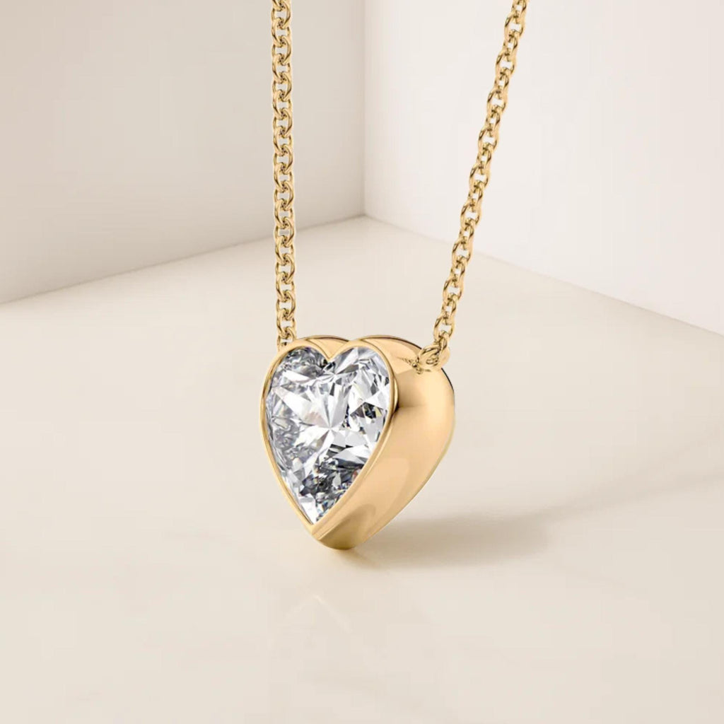 14K Gold Heart Shape Lab Grown Diamond Pendant Necklace