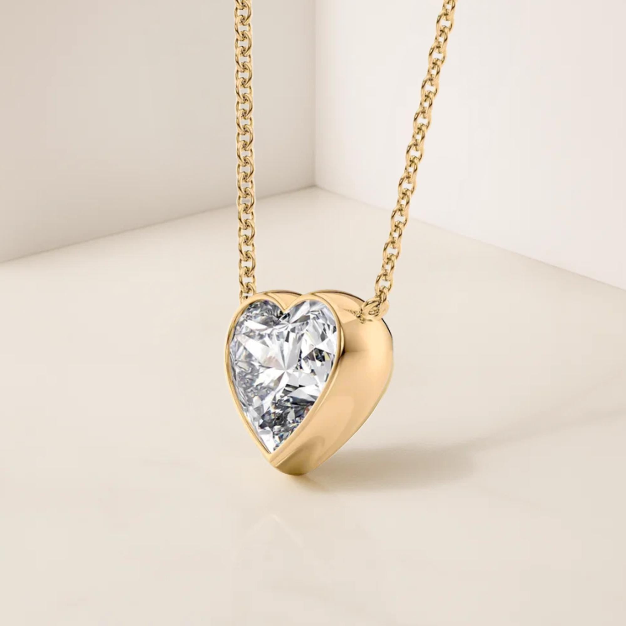 14K Gold Heart Shape Lab Grown Diamond Pendant Necklace