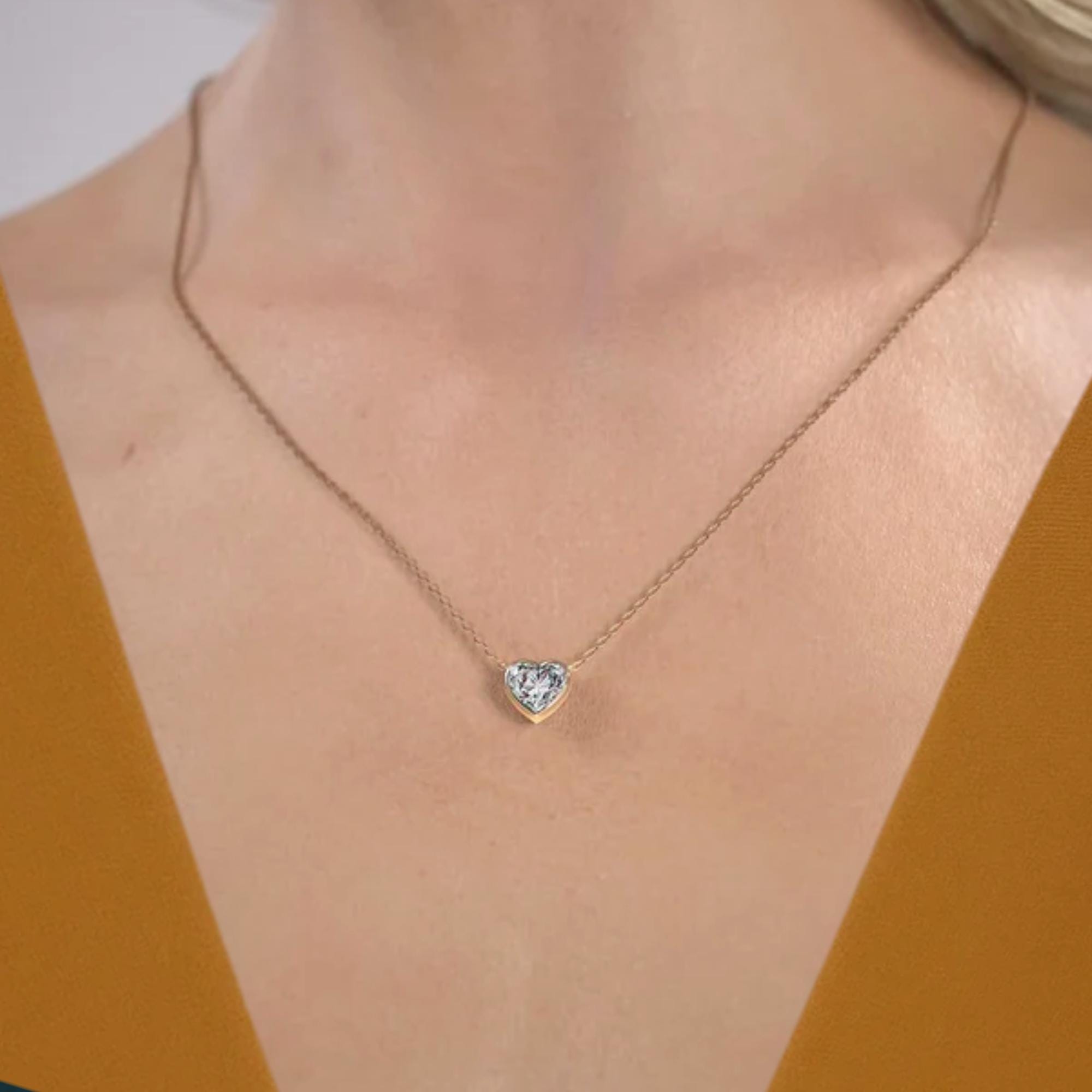 14K Gold Heart Shape Lab Grown Diamond Pendant Necklace