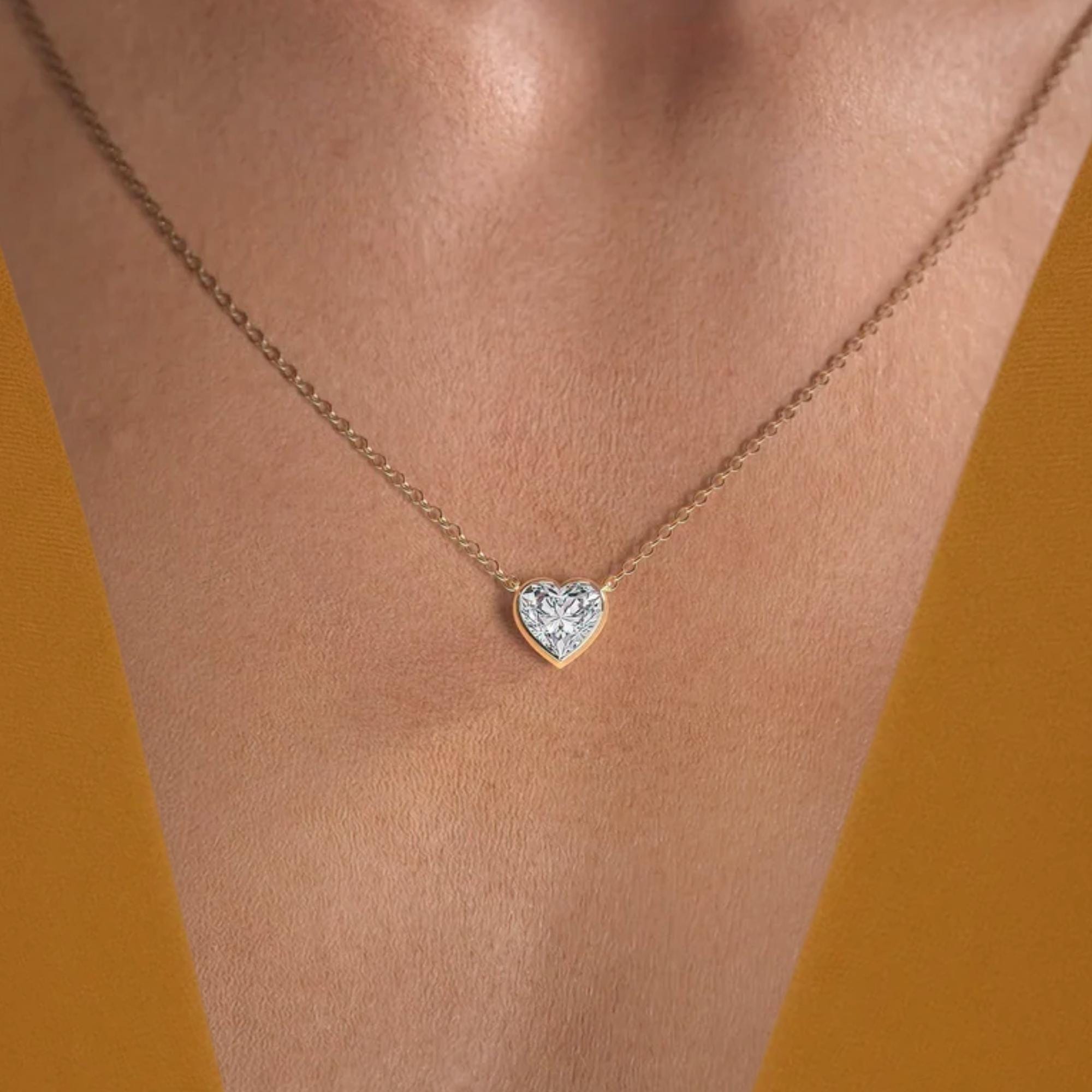 14K Gold Heart Shape Lab Grown Diamond Pendant Necklace